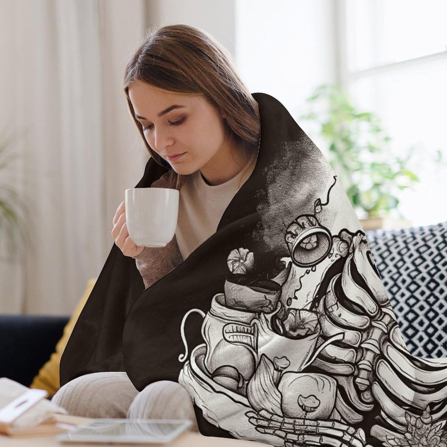Skeleton Chef Blanket Super Soft Lightweight Throw Blanket Cute Cozy Warm Bed Blanket Decorative Fuzzy Blanket All-Season Home Decor Gift for Sofa Couch Living Room 40"*50" （100 * 130cm）