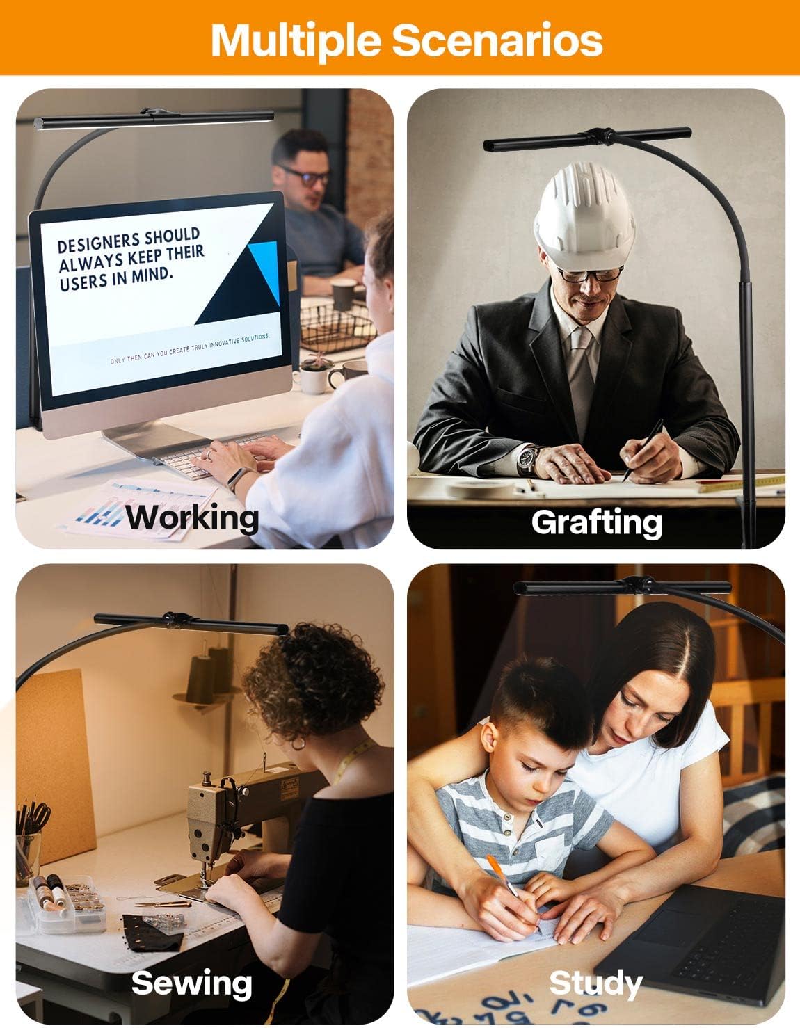 ACNCTOP Desk Lamp for Office Home - Eye-Caring Architect Task Lamp 25 Lighting Modes Adjustable LED Desk Lamp Flexible Gooseneck Clamp Light for Workbench Drafting Reading Study