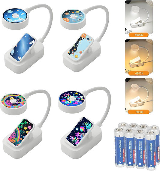4 Pack Cute Book Light Bulk for Reading in Bed， 3 Color Temperature Reading Light，Adjustable Brightness，Clip on to Book for Reading at Night，Great Gifts for Book Lovers，Readers