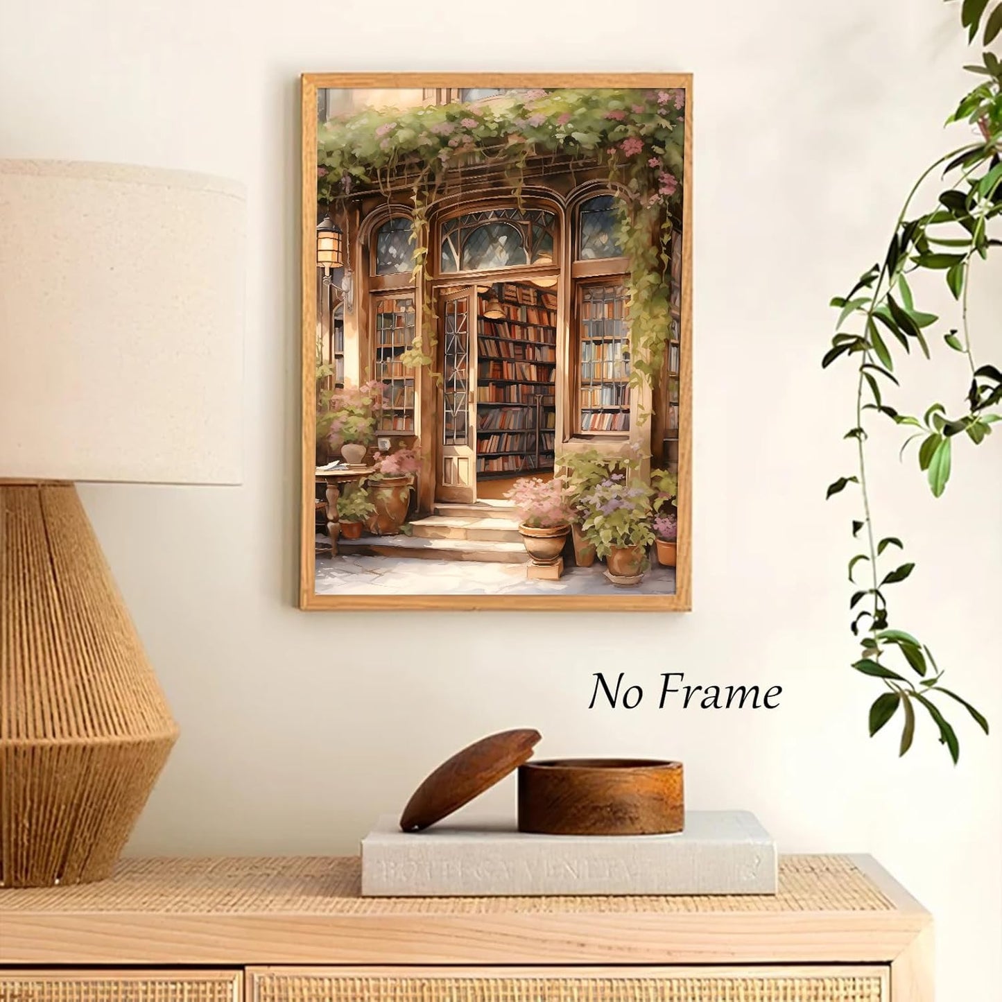 Book Store Poster Reading Canvas Wall Art Book Aesthetic Wall Print Antique Library Picture French Country Painting Floral Vintage Library Posters Farmhouse Bookshop Wall Art Room 16x24in No Frame