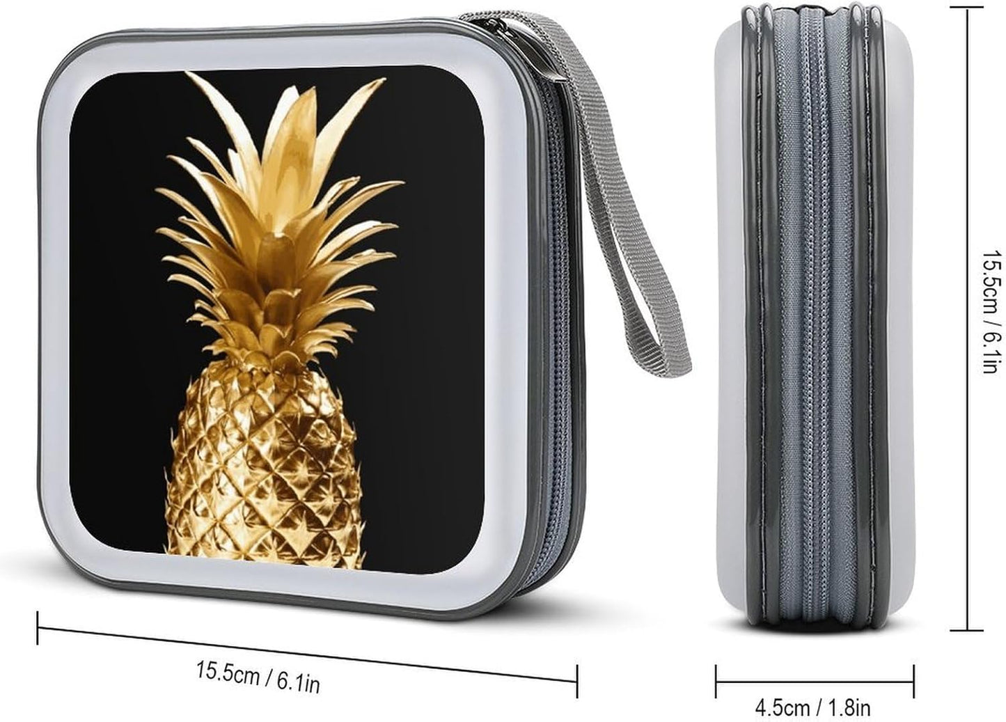 Gold Pineapple CD Case 40 Capacity Case Zipper CD Collection Bag with Handles Cover DVD Storage Hard Plastic DVD Disc Cases Storage Binder for Car Home Office Travel