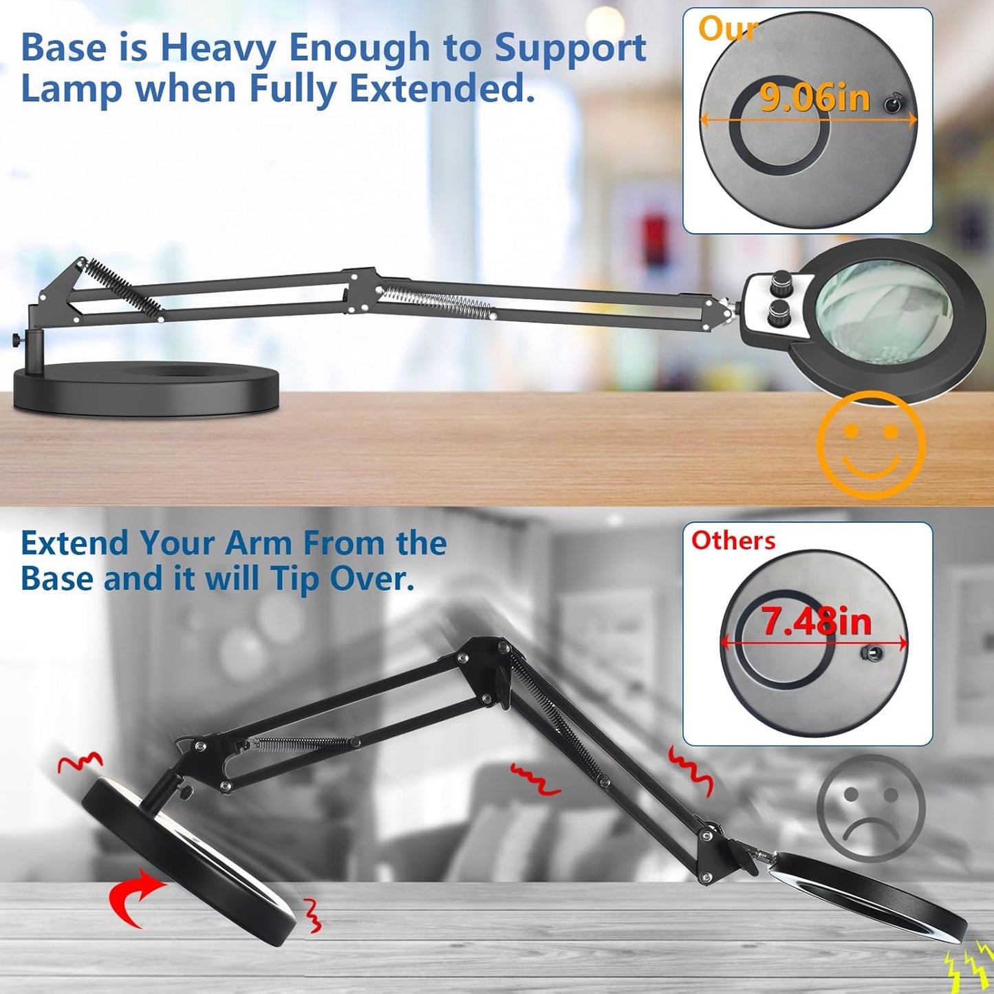 HITTI 12X Magnifying Glass with Light Hands Free, 2026 New Infinite Color and Brightness Desk Lamp & Clamp, 2-in-1 LED Lighted Magnifier Stand for Craft Reading Hobby Close Work(12X Ring Base & Clamp)