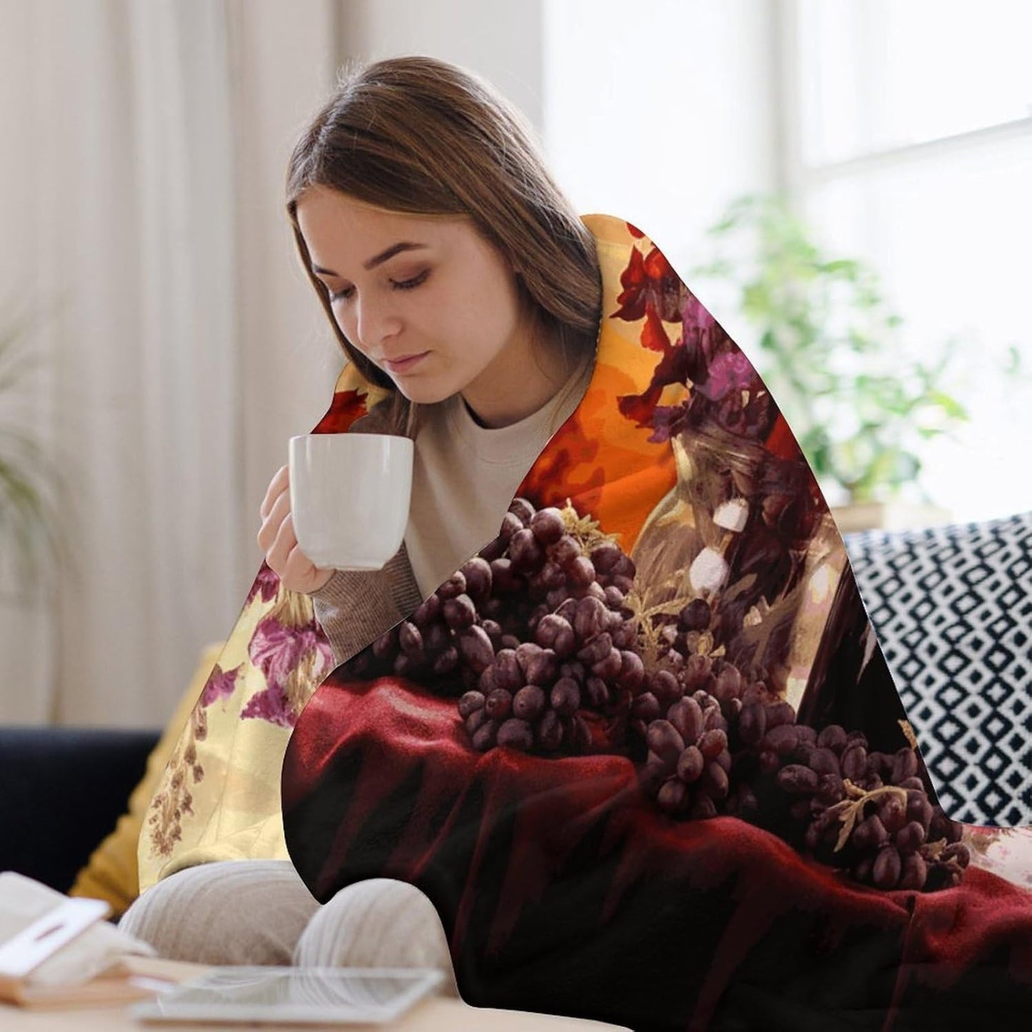 Red Wine Flower Blanket Super Soft Lightweight Throw Blanket Cute Cozy Warm Bed Blanket Decorative Fuzzy Blanket All-Season Home Decor Gift for Sofa Couch Living Room 40"*50" （100 * 130cm）