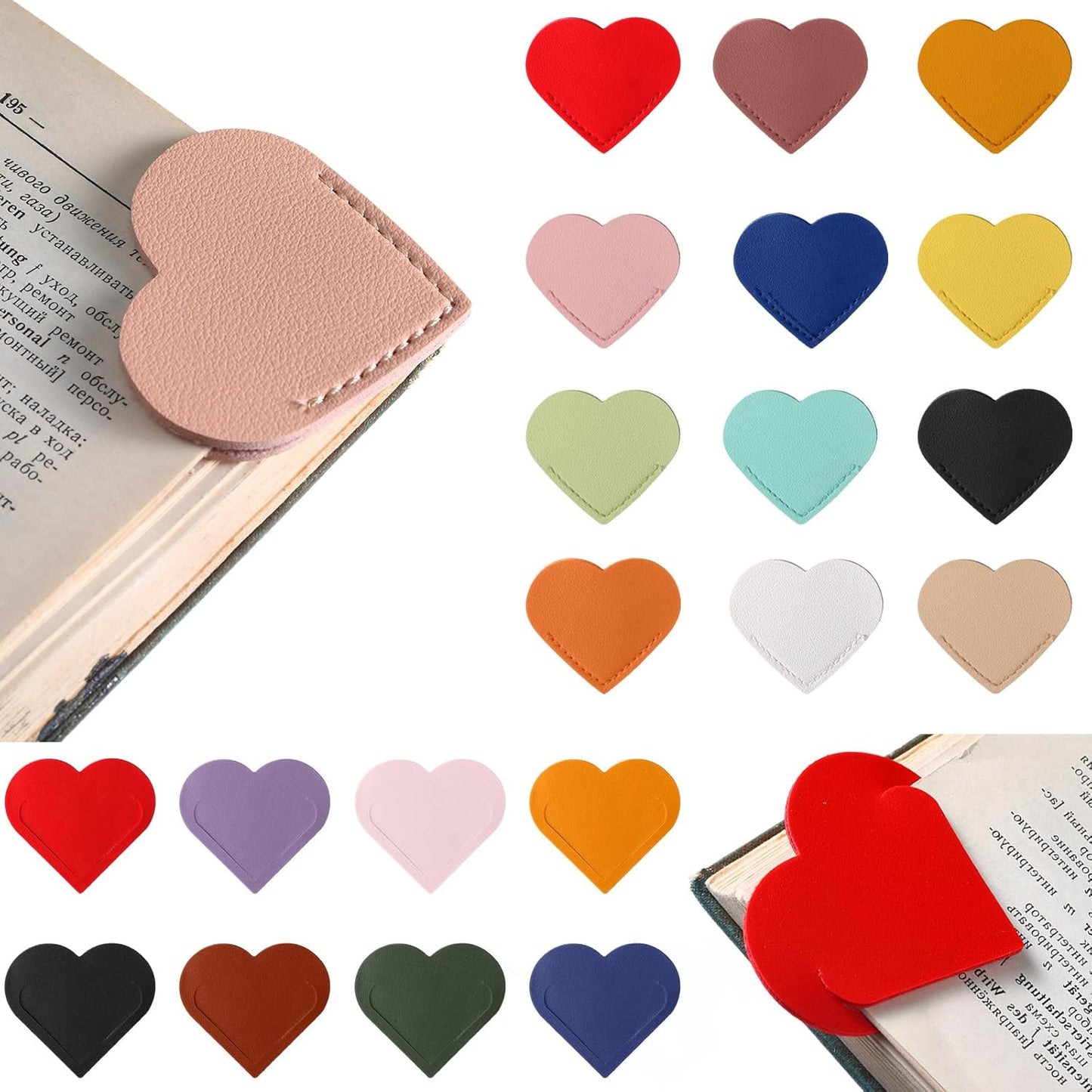 104 Pcs Leather Heart Bookmarks Page Corner Flower Heart Shaped Spring Corner Bookmark for Women Handmade Reading Book Marks for Reading Lovers Book Club Gifts Office Teacher (Solid Color)