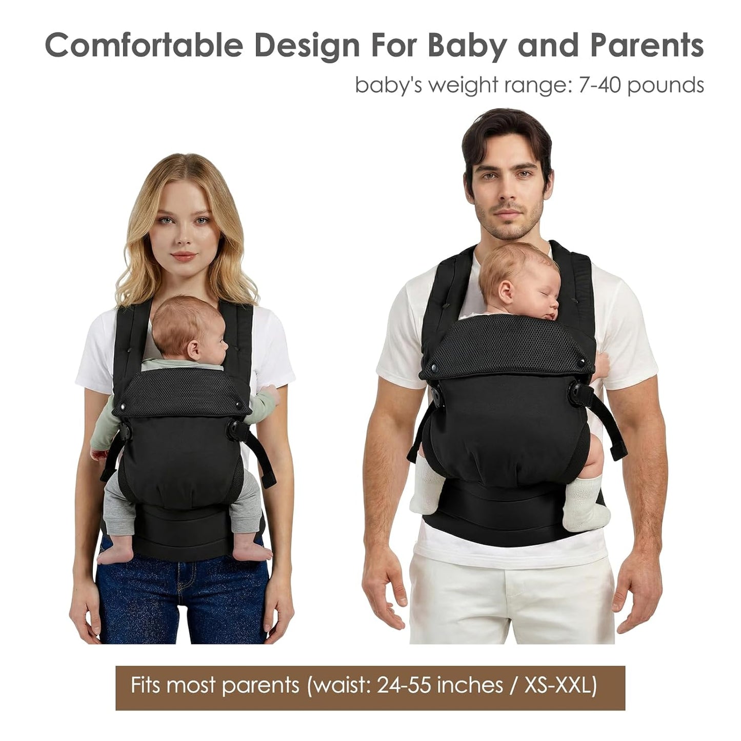 Baby Carrier Newborn to Toddler, Adjustable Toddler Carrier, Baby Holder Carrier, Kangaroo Infant Carriers with Widen Shoulder Straps, Black