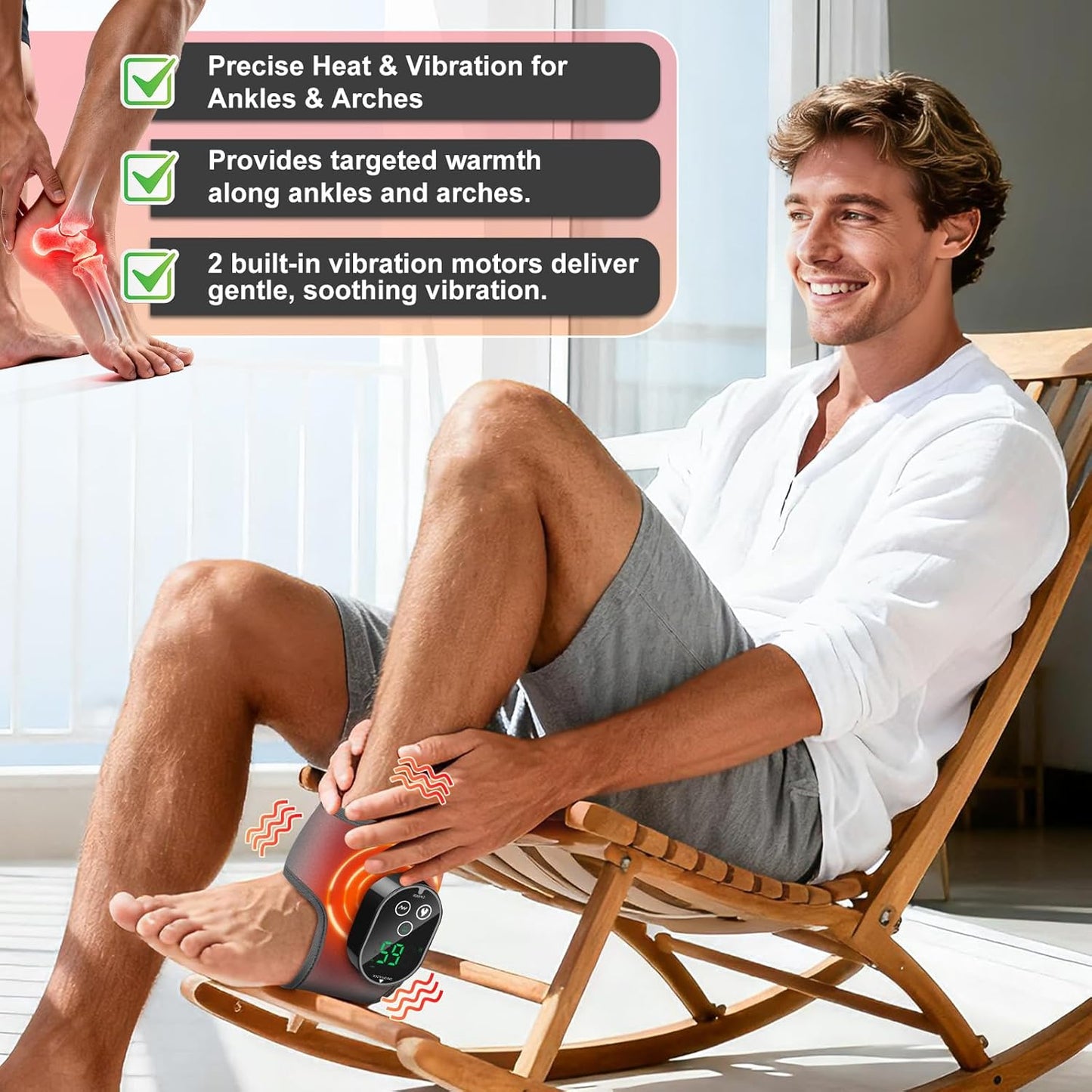 Cordless Ankle Massager for Pain Relief, Ankle Relief Heating Pad, Heated Ankle Massager, Foot Heating Pad, Heated Foot Massager, 4 Heat & 3 Massage Modes, Single One, Grey