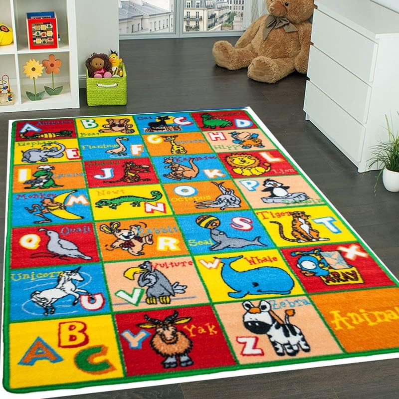 Mybecca Kids Rug ABC Animals Area Rug7' feet 2" inch 10' ft (7'2" X 10')(239cmx343cm) Non Slip Gel Backing
