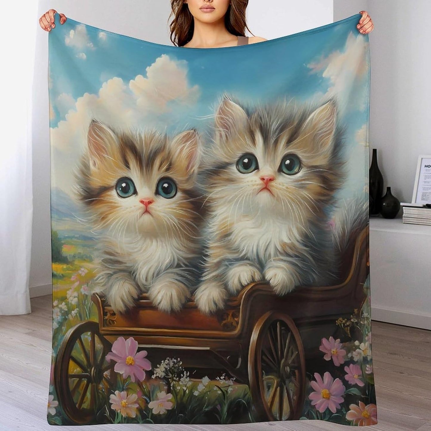 Cute Cat Throw Blanket for Couch Bed Plush Cozy Fuzzy Flannel Blanket for All Season 50"x60"