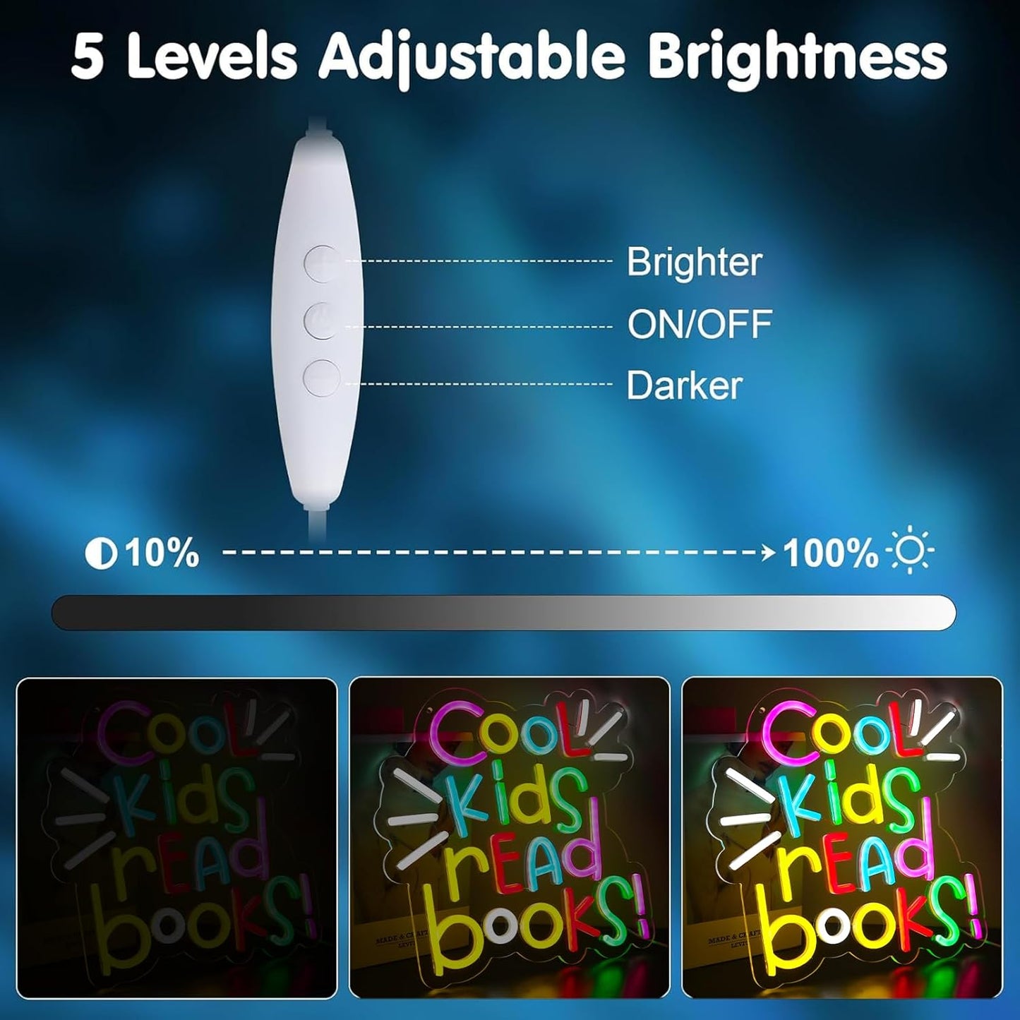 Cool Kids Read Books Neon Signs Classroom Encourage Neon Lights Wall Decor,Positive Affirmation Motivational Quote,GIft Art for Boys Girls Kids,Friends,Family-12.64 x 12.2 IN-USB Powered-Acrylic