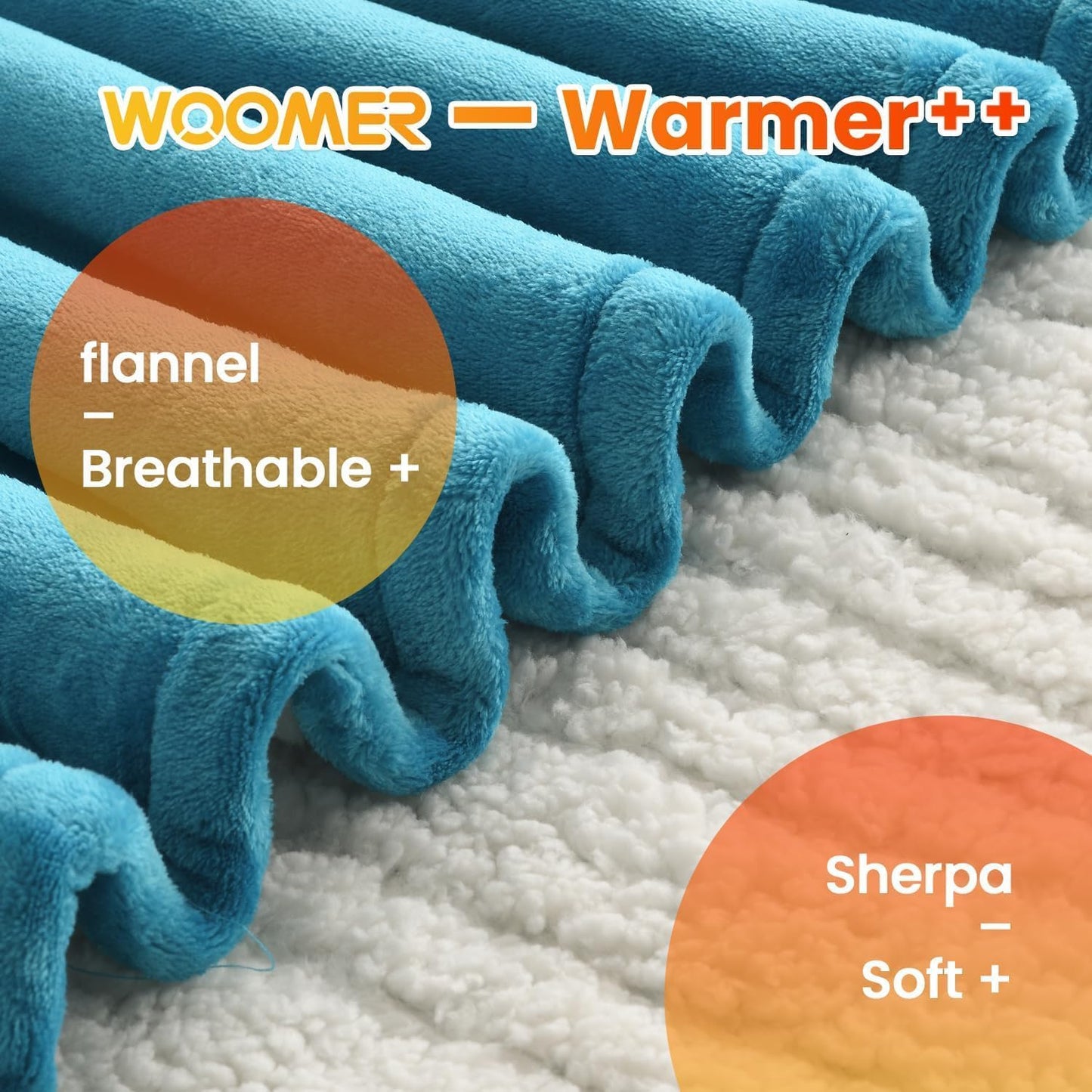 WOOMER Electric Blanket Full Size 77" x 84", Heated Blanket with 0.5-12 Hours Timer & 10 Heating Levels, ETL Certified, Teal Velvet & White Sherpa, Over-Heat Protect, Machine Washable