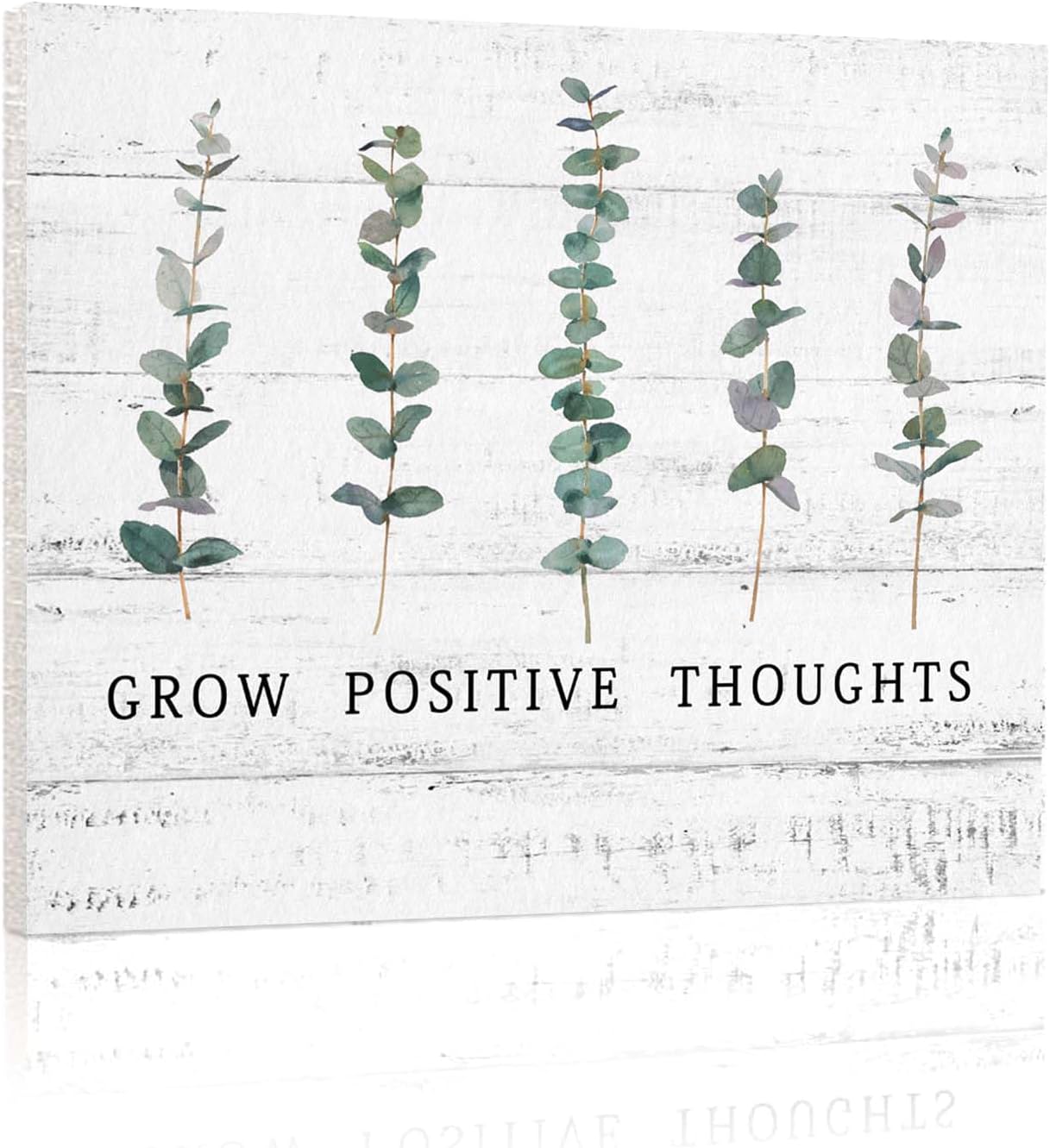 Grow Positive Thoughts Wall Art: Positive Quotes Inspirational Wall Sign for Office Women Kids Motivational Boho Eucalyptus Home Office Decor 12x15"