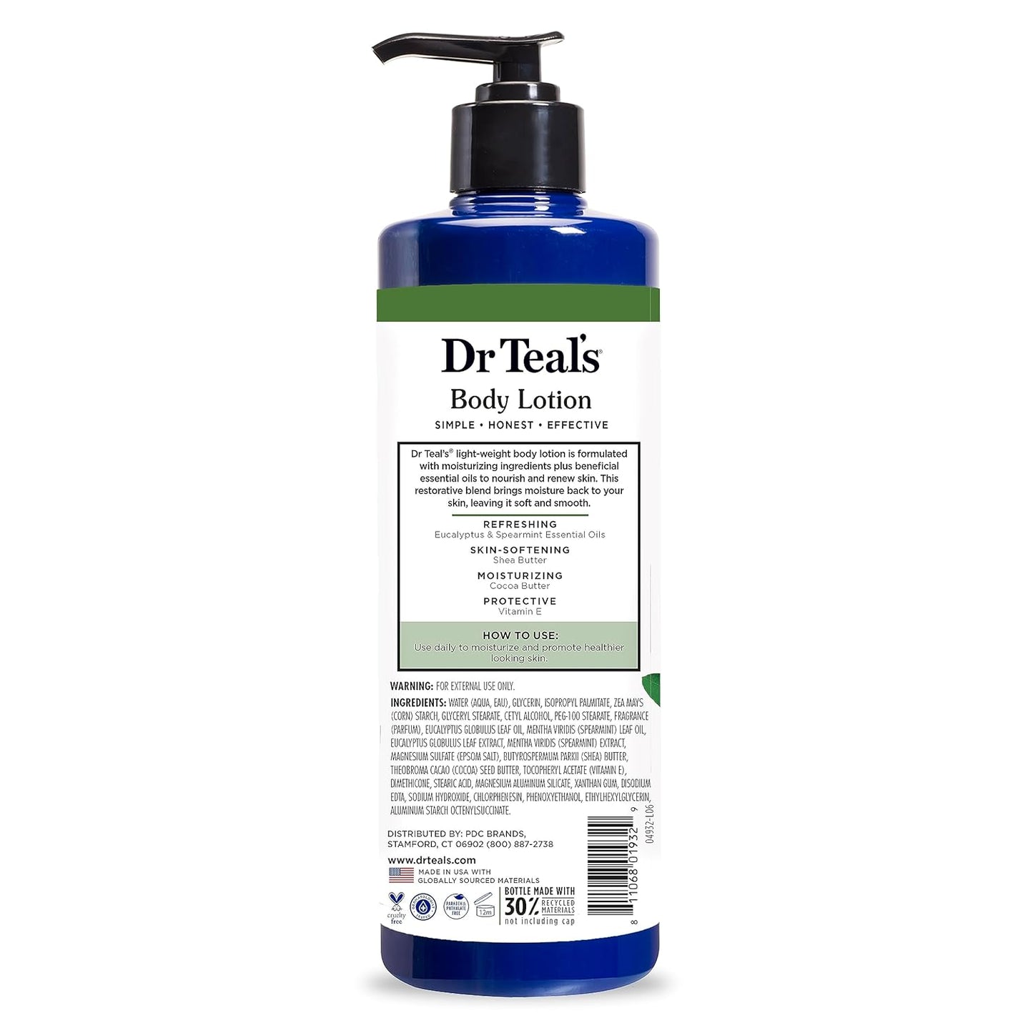 Dr Teal's 24 Hour Moisture+ Body Lotion, Eucalyptus & Spearmint & Essential Oils, 18 fl oz (Pack of 3)