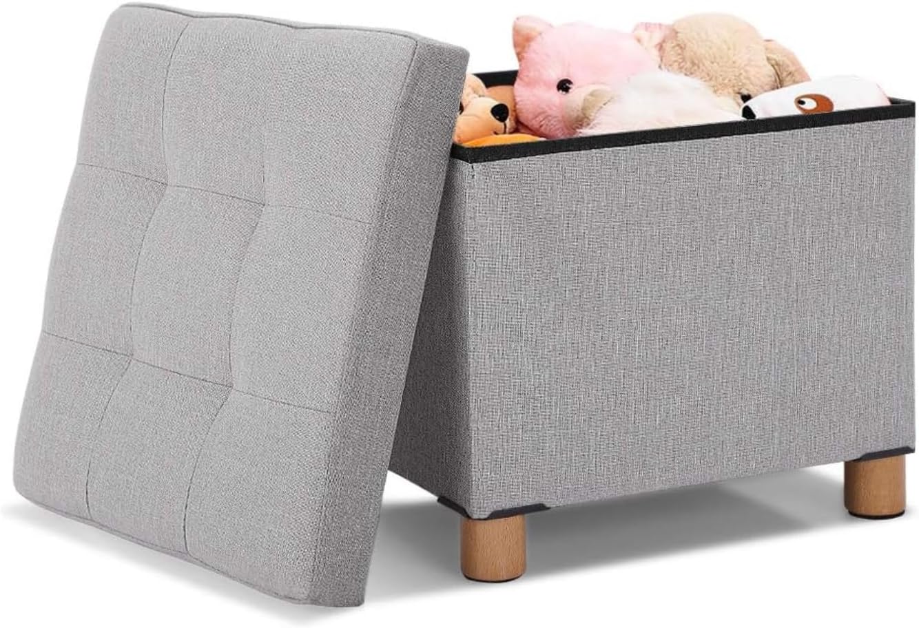 Zerone Foot Stools Ottoman Folding Ottoman with Storage, Storage Ottoman Linen Fabric Foldable Foot Rest Stool Seat Storage for Footrest for Hallway for Living Room Bedroom