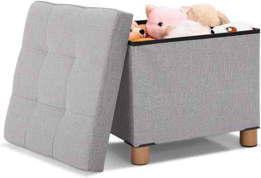 Zerone Foot Stools Ottoman Folding Ottoman with Storage, Storage Ottoman Linen Fabric Foldable Foot Rest Stool Seat Storage for Footrest for Hallway for Living Room Bedroom