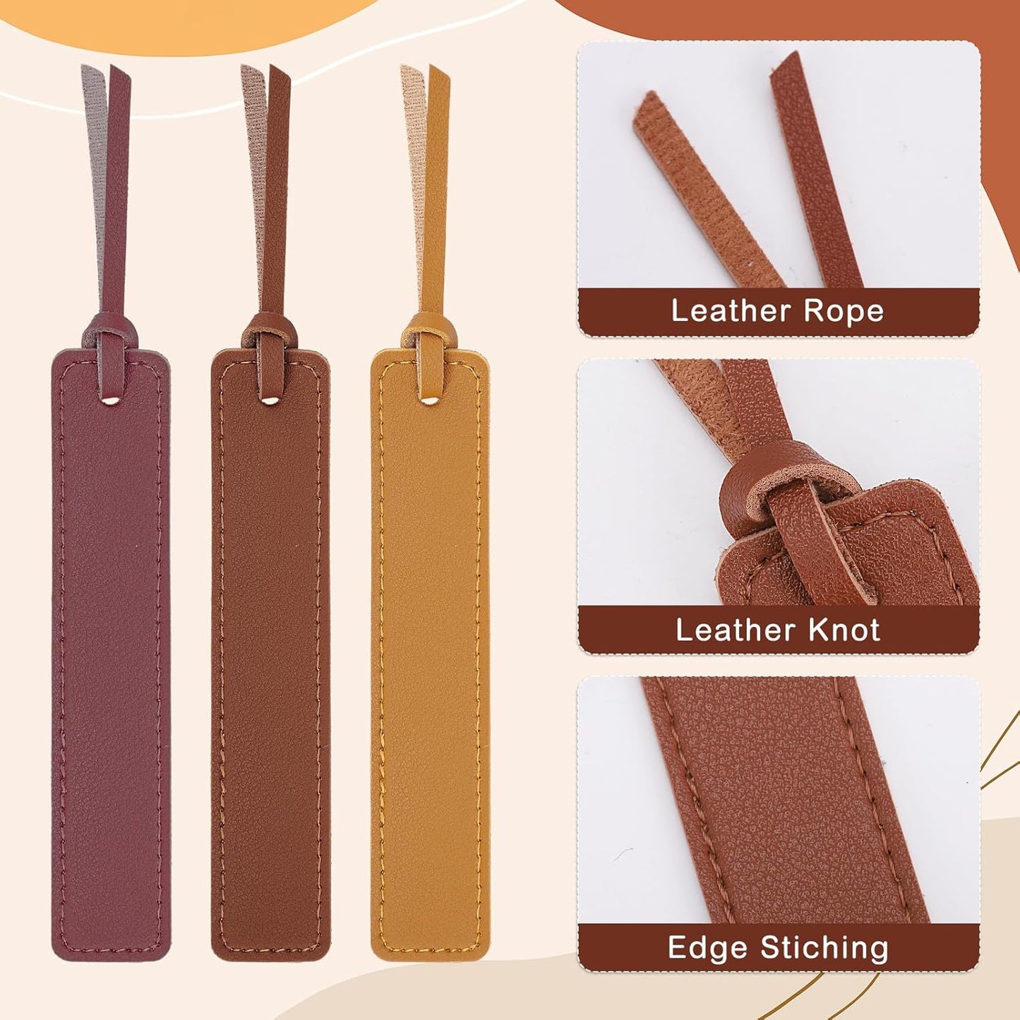 8Pcs Leather Bookmark, Classic Stitched Book Mark with Leather Rope Easter Gifts for Reading Men Women School Students