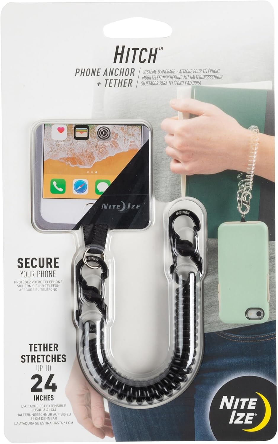 Nite Ize Hitch Phone Anchor and Tether - Anti-Theft Cell Phone Lanyard Accessories - Phone Case Anchor & Tether for Drop Protection - Black Tether