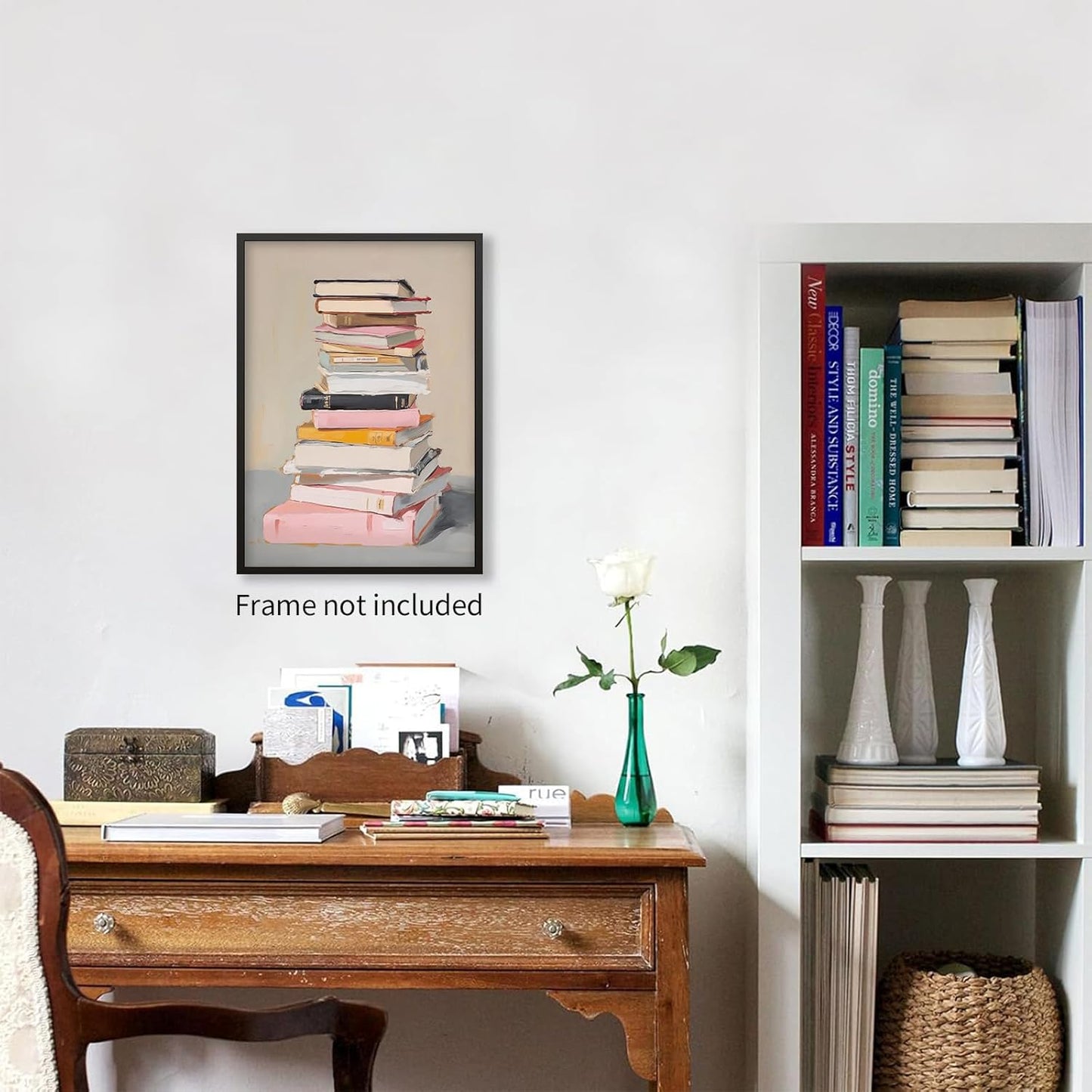 NLIEOPDA Trendy Book Posters Pink Paintings Aesthetic Book Canvas Wall Art Bookish Prints for Library Reading Room Wall Decor Bookworm Gifts 12x16 inch Unframed