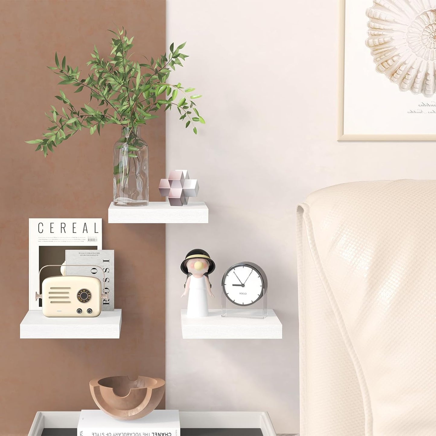 Fixwal 8inch Floating Shelves for Wall, Small White Shelves Wall Mounted Shelf for Bathroom, Living Room, Bedroom, Kitchen Decor (Set of 3, 8x8)