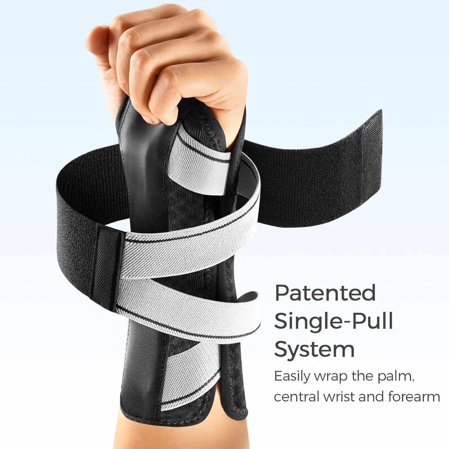 FREETOO Tendonitis Wrist Brace Night Support Fit Right Hand for Work, Pain Relief Wrist Splint for Arthritis, Sprain for Sleeping, Hand Brace for Carpal Tunnel For Women Men (L/XL, Black/Grey)