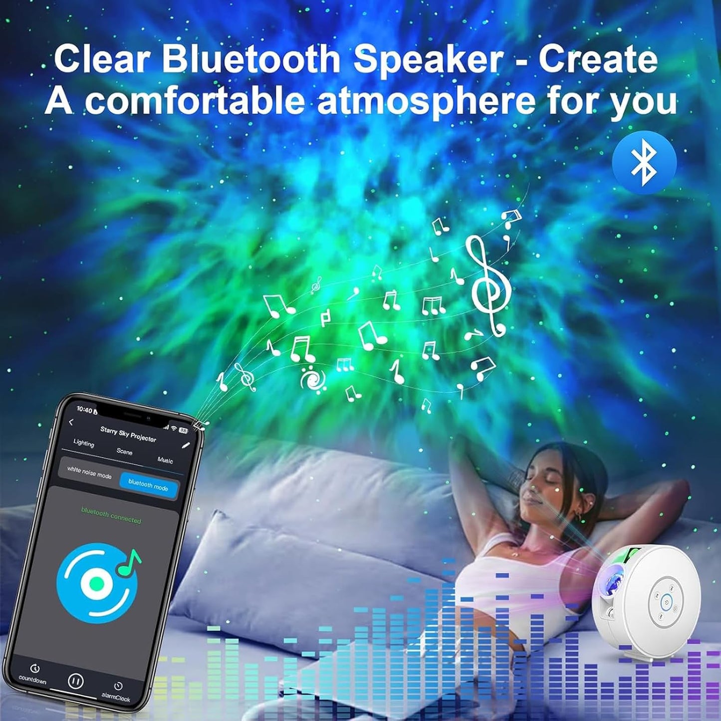 Smart Galaxy Star Projector Night Light - APP Voice Control, Bluetooth Speaker, Rotatable Nebula Lamp with 6 HD Slides, 37 White Noises & Timer, Star Sky Ceiling Light for Bedroom Kids Room Decor
