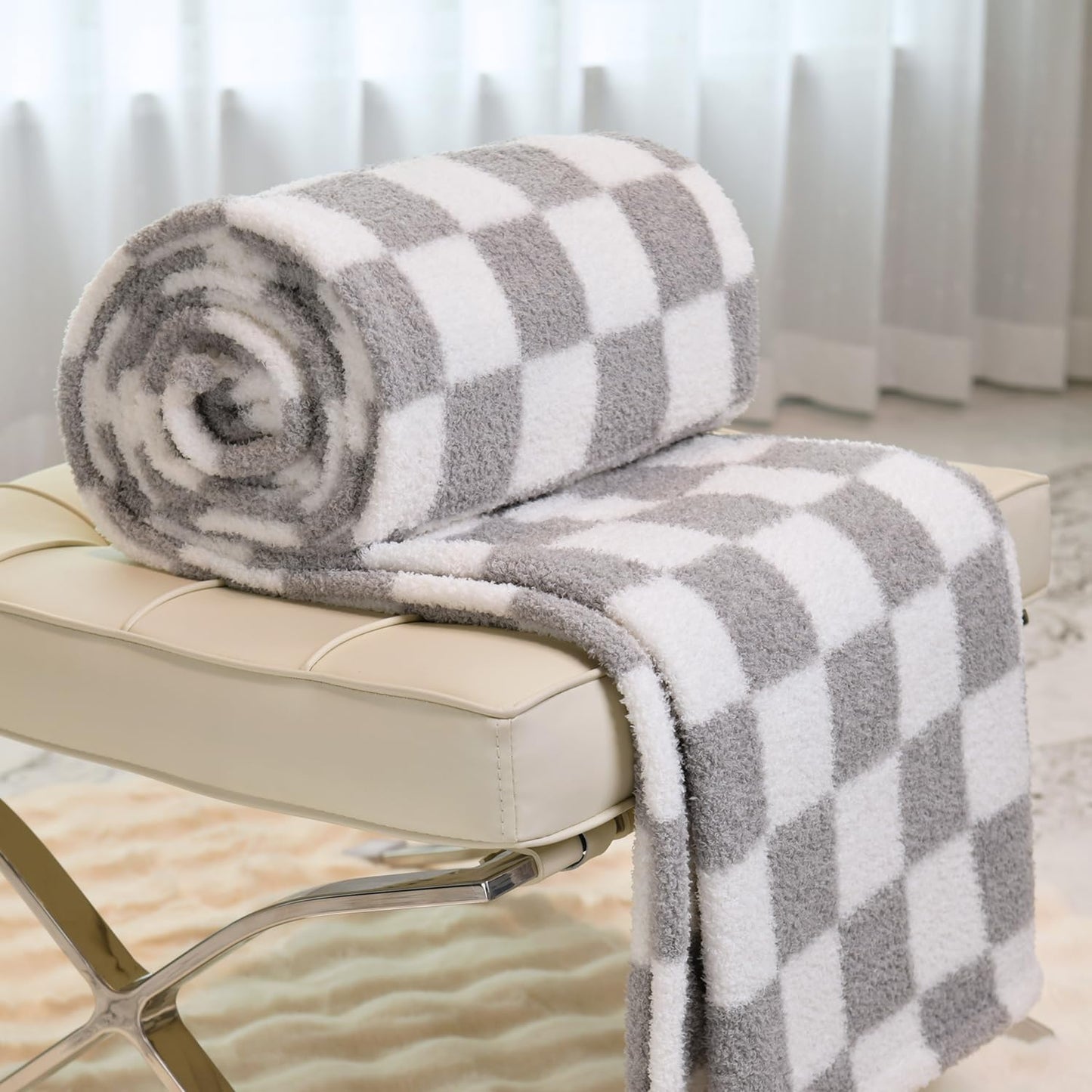 MERRYLIFE Checkered Throw Blanket Knitted Double-Side Checkerboard Grid Ultra-Plush Soft Fuzzy Cozy Blanket for Couch Chair Bed Travel (Grey-1, 60x90inch)