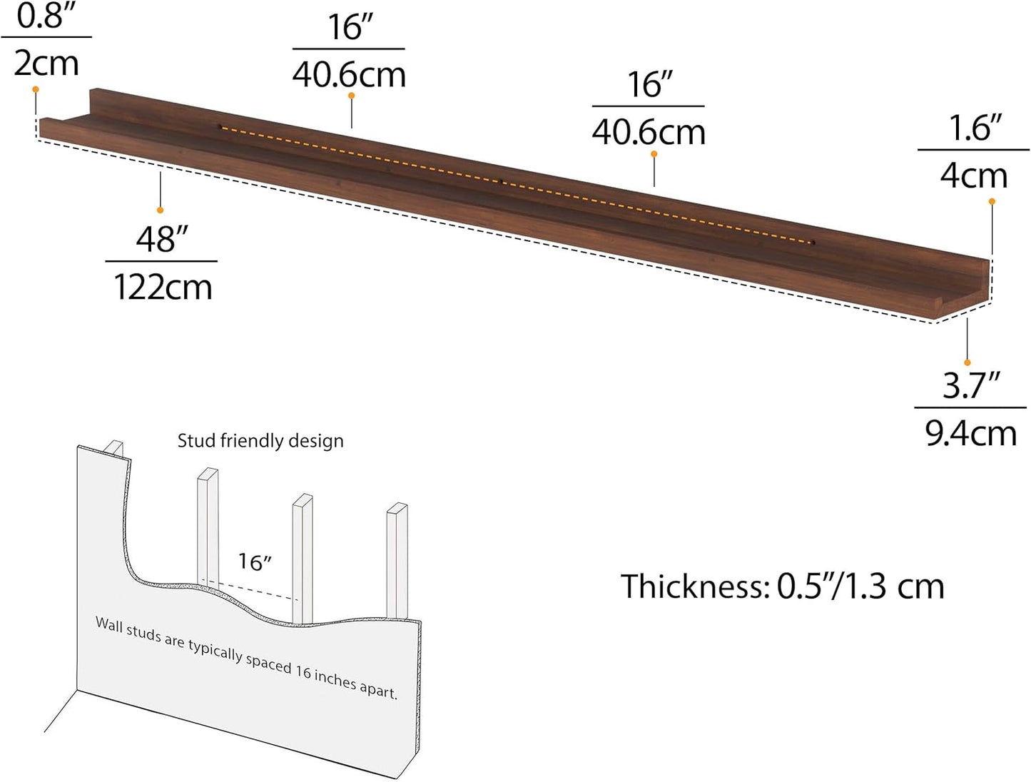 Wallniture Denver 48" Long Floating Shelves for Wall, Narrow Picture Ledge Shelf Set of 2, Floating Shelf Unit, Wall Shelves Walnut Color