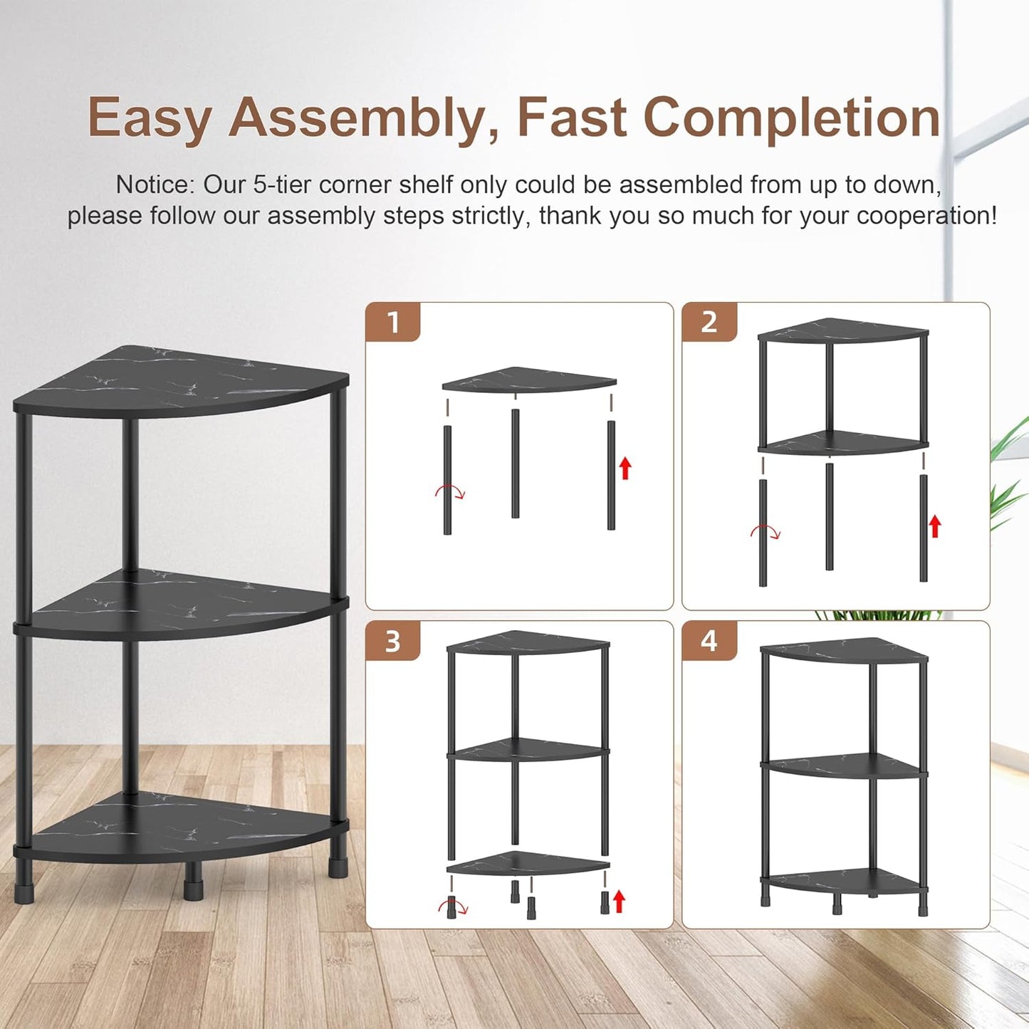 Book Small Corner Shelf, 3 Tier Corner Bookshelf Display for Living Room Decor, 23.2" Standing Shelf Bookcase Organizer, Black Storage Shelves for Bedroom, Bathroom, Small Space