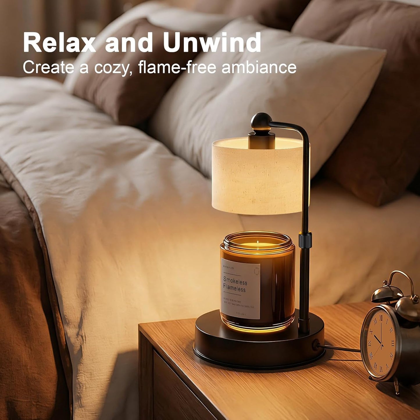 Candle Warmer Lamp with Timer, Modern Farmhouse Candle Warmer, Height Adjustable & Dimmable Electric Candle Warmer Lamp, Includes 2 Bulbs, Birthday Gift for Women, Mom, Housewarming
