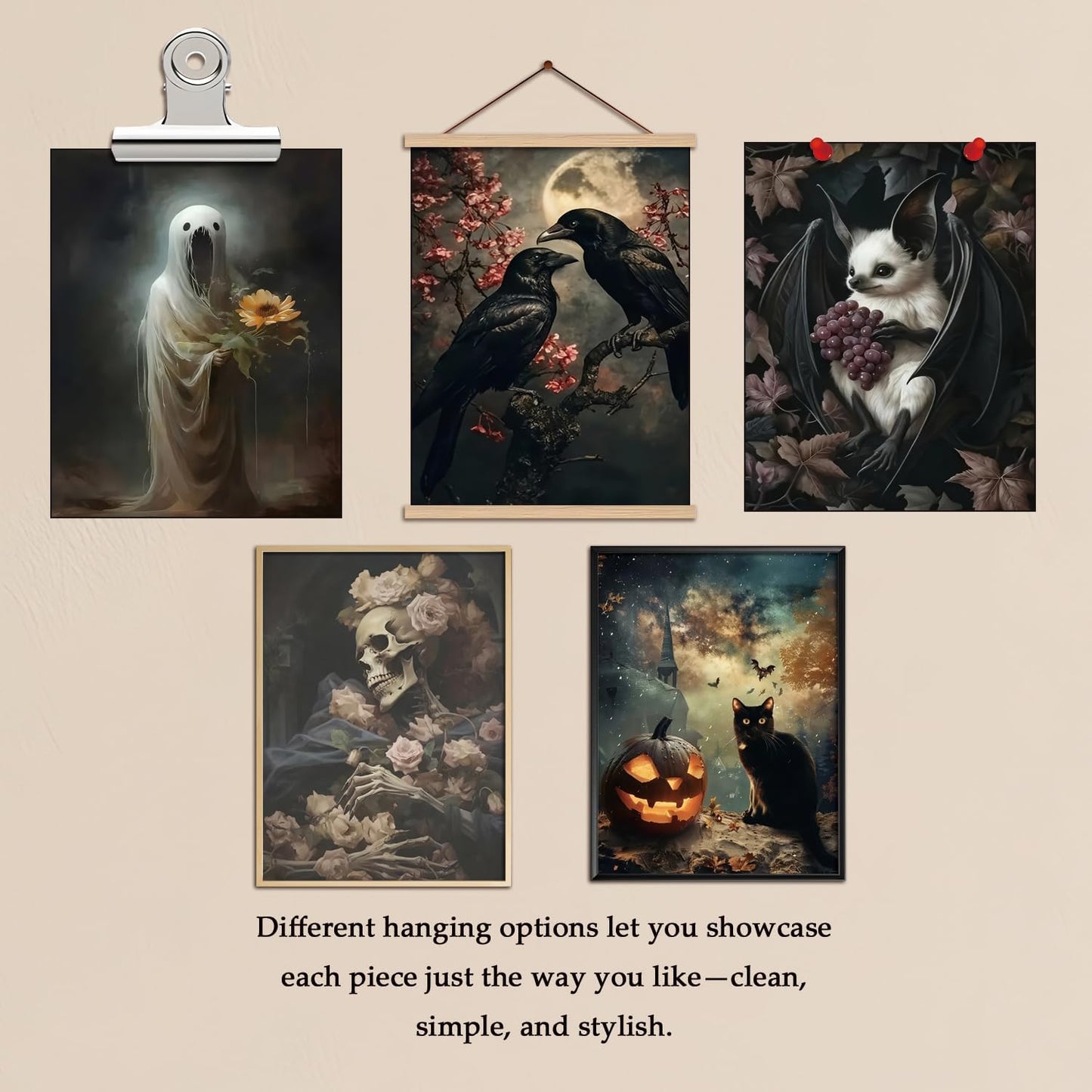 ARKZSHO Halloween Wall Art Canvas Prints Set of 9, Dark Academia Wall Decor Painting, Gothic Spooky Aesthetic Picture for Gallery Living Room Bedroom Office Decor 8x10 inch Unframed