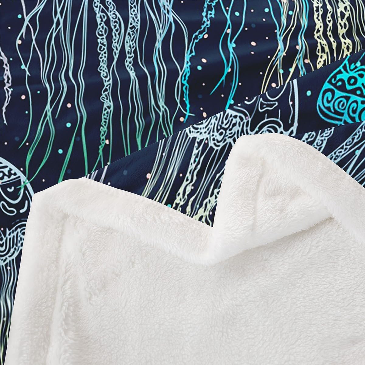 Feelyou Cute Jellyfish Sherpa Blanket Ocean Creature Themed Fleece Throw Blanket Sea Underwater World Warm Plush for Sofa Couch Bed Marine Life Sealife Fuzzy Twin 60"x80"