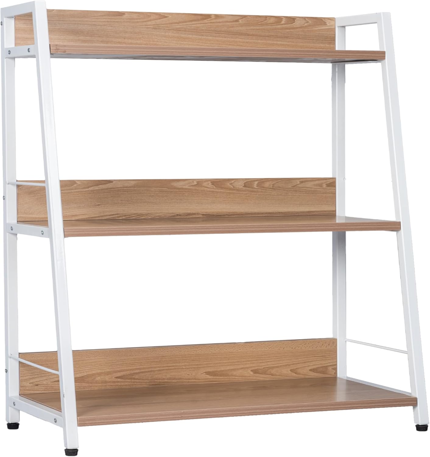 Kitchen Shelf, 3 Tier Ladder Shelf, Freestanding Book Shelf and Kitchen Storage Shelf Organizer, Wood and Metal Display Shelf for Living Room, Kitchen, Bedroom, Office (White, 3 Tier)