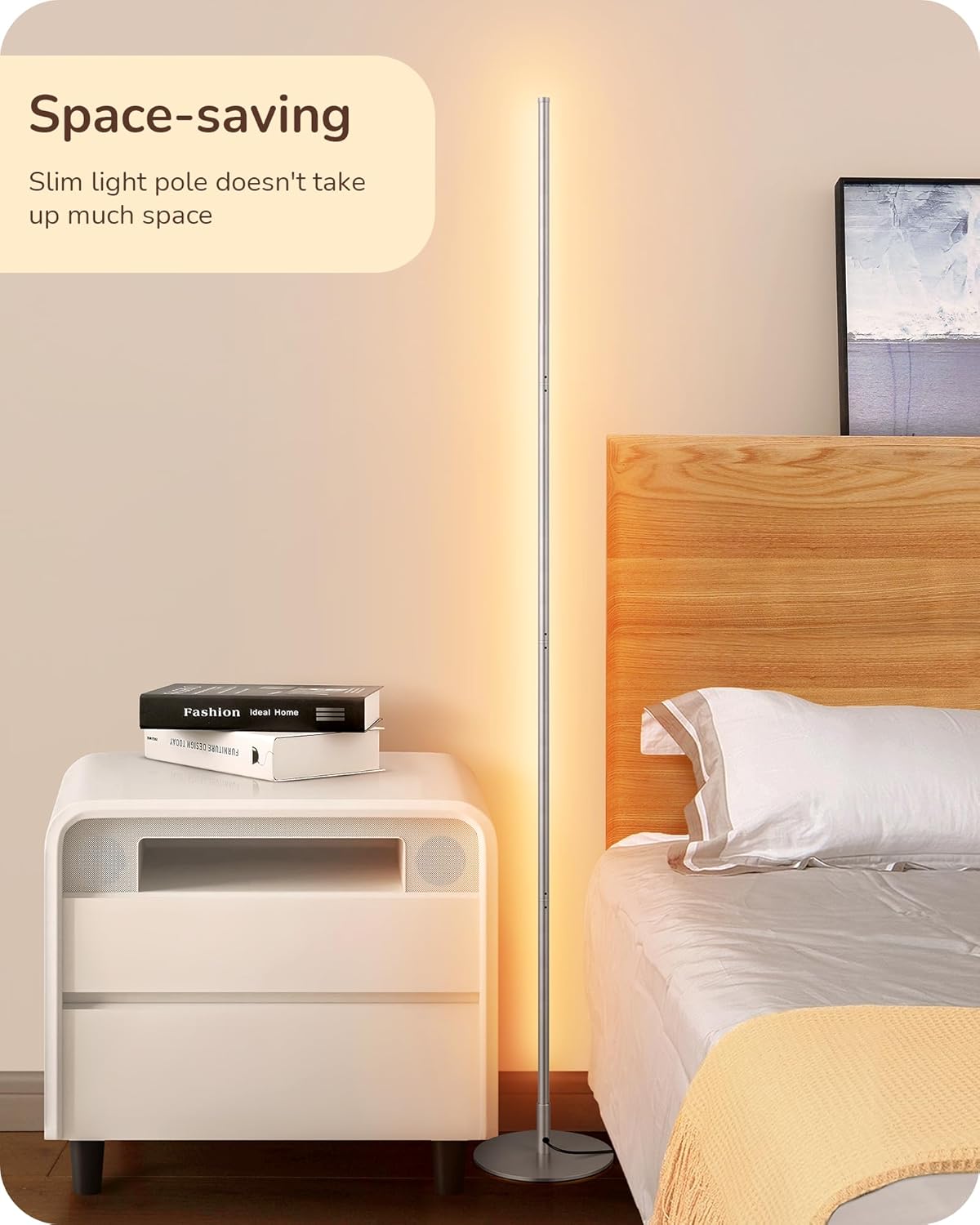 EDISHINE LED Corner Floor Lamp, Minimalist Dimmable Mood Light, Adjustable Height, 57.5" Tall Floor Lamp for Bedroom, Living Room, Home Office, 3000K Warm White Light, Silver