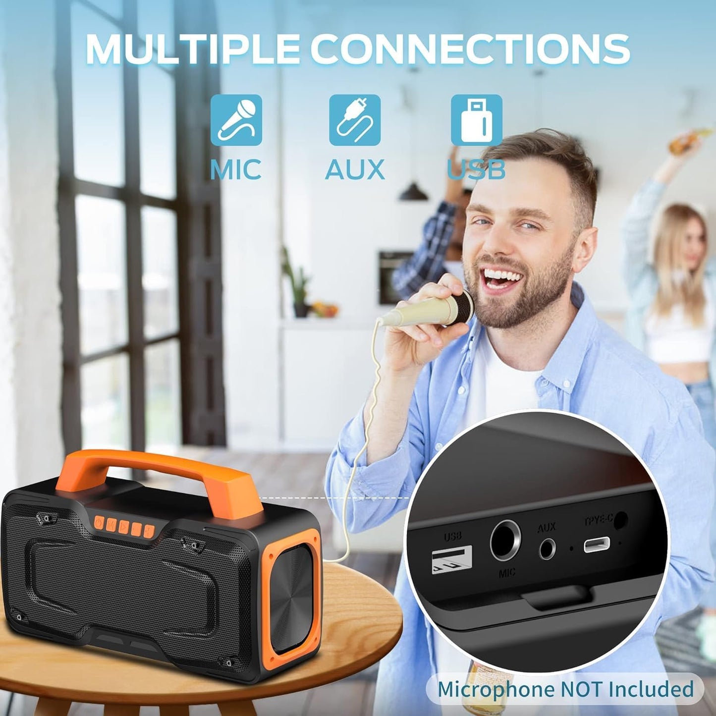 BUGANI Bluetooth Speaker, 80W Powerful Portable Wireless Speaker IPX7 Waterproof, Outdoor Loud Speakers with Handle 24H Playtime, Support Microphone AUX USB Suitable for Party, Pool, Singing