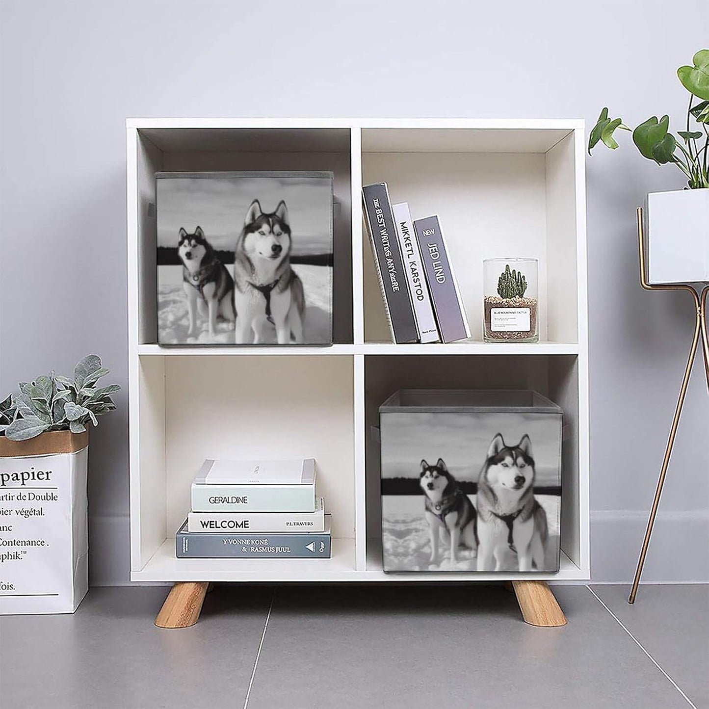Husky Dogs Snow Storage Bins with Handles Fashion Large Storage Cubes Sturdy Foldable Storage Boxes Space-Saving Storage Baskets for Home Office Clothes Closet Organizers