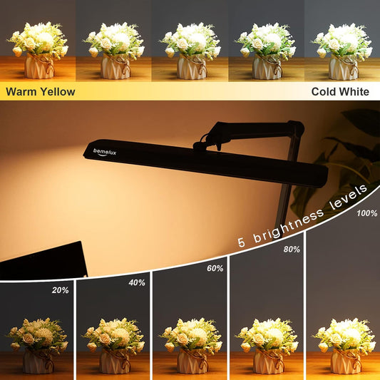 LED Architect Desk Lamp with Clamp, Metal Swing Arm 2000 Lumens Dimming Office Table Lamp for Task Work Drafting Reading Desktop, 234 LEDs,24W,5 Color Temperatures Workbench Lamp(Black, 24CCT)
