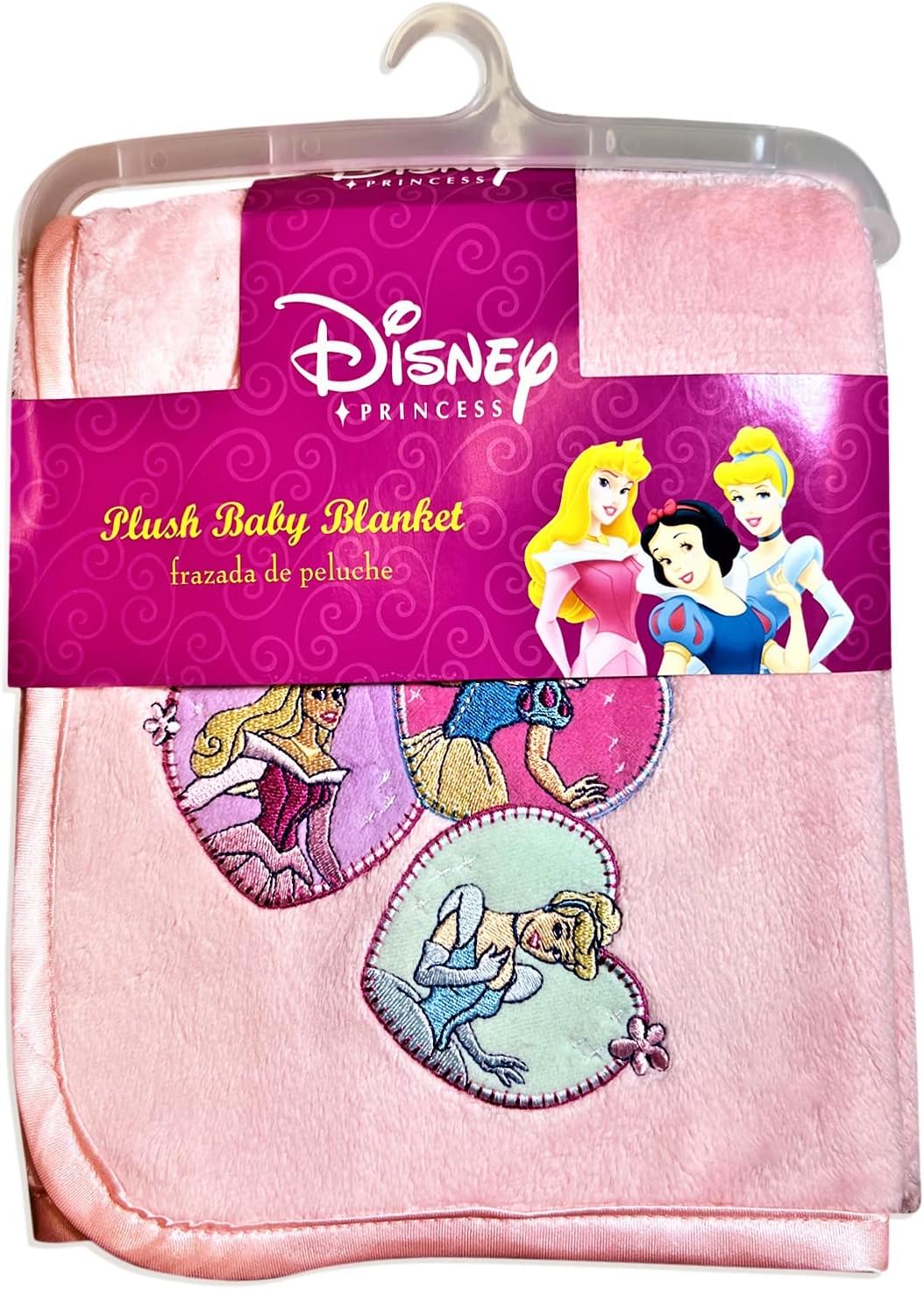 Princess Disney Features Snow White, Cinderella, Belle, and Ariel on a Pinkish-Purple Background 46 in x 60 in Micro Raschel Throw Blanket