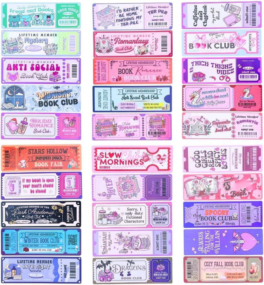 Book Club Bookmarks 30PC Bulk Set - Cute & Cool Bookmarks for Women Fun Markers for Reading Stylish Accessories, Funny & Girly Bookish Items Perfect for Teachers, Book Lovers and Readers