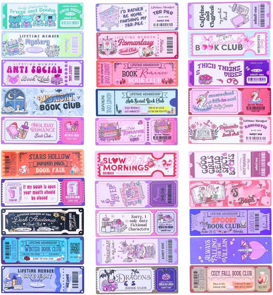 Book Club Bookmarks 30PC Bulk Set - Cute & Cool Bookmarks for Women Fun Markers for Reading Stylish Accessories, Funny & Girly Bookish Items Perfect for Teachers, Book Lovers and Readers