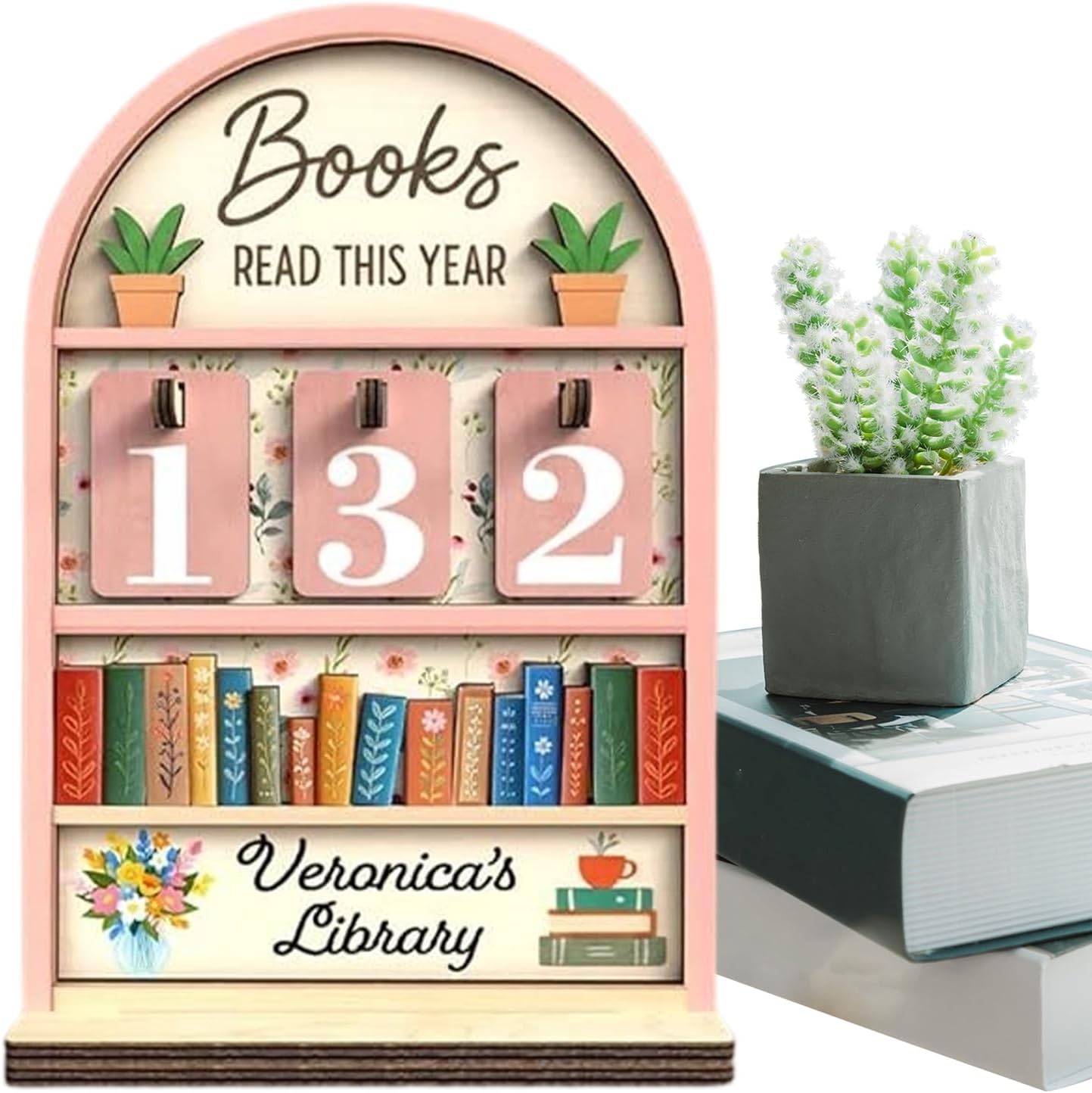Books Read Counter, Wooden Reading Challenge Stand, Book Tracker for Club Members, Students, Teachers, Writers, Readers, Library, Christmas Stocking Stuffers