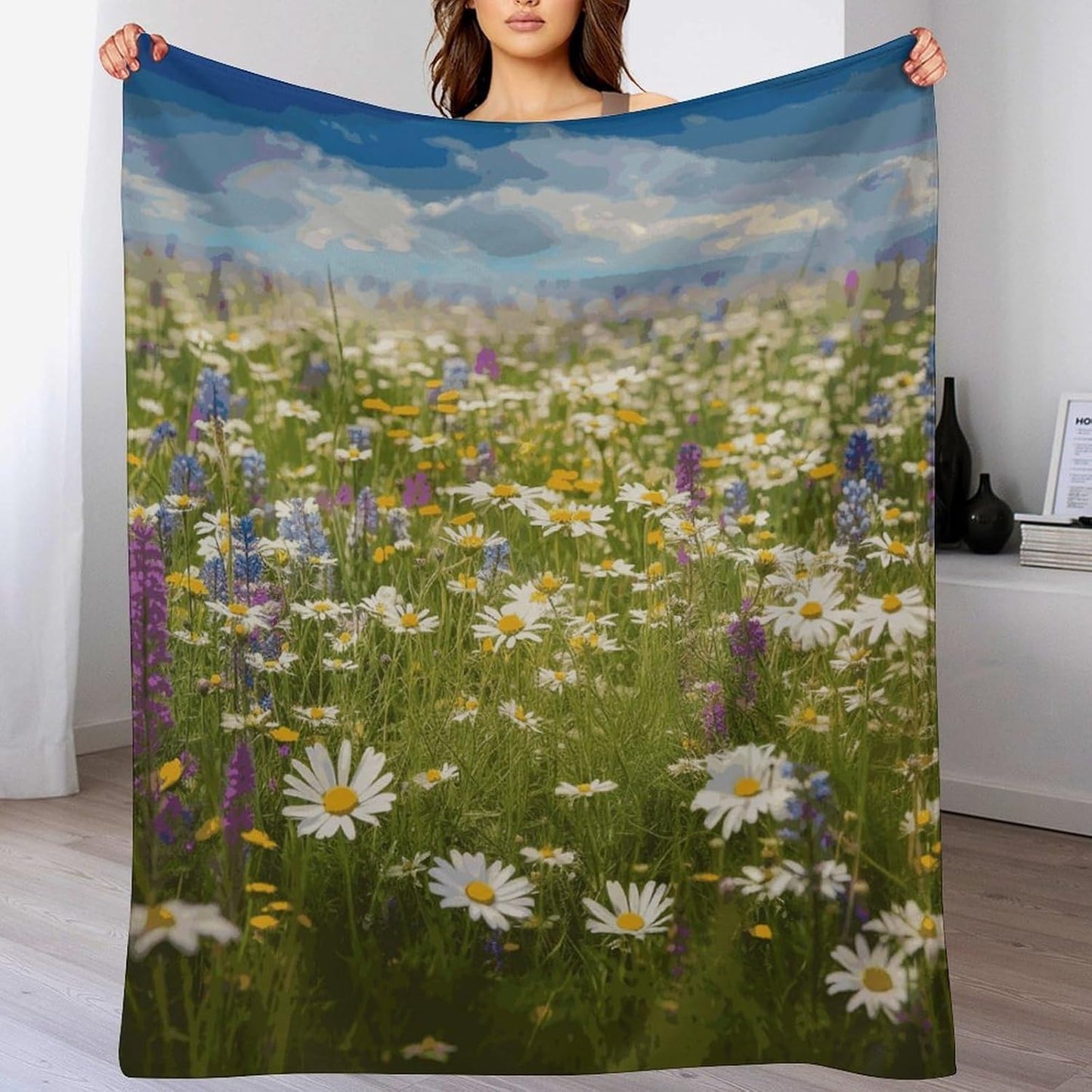 Spring Meadow Flowers Blanket Super Soft Lightweight Throw Blanket Cute Cozy Warm Bed Blanket Decorative Fuzzy Blanket All-Season Home Decor Gift for Sofa Couch Living Room 60"*80"（150 * 200cm）