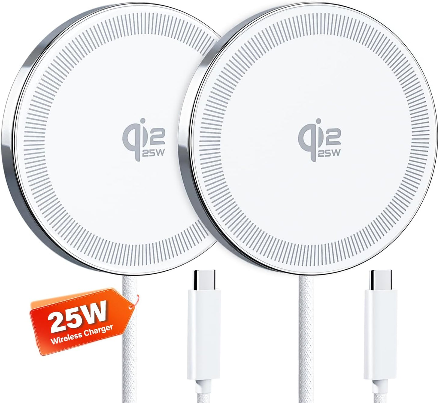 25W Wireless Charger for MagSafe, Qi2.2 Magnetic Fast Charging Pad for iPhone 17/16/15/14/13/12 Series & AirPods, Strong Magnet, Thin & Portable Wireless Charger for Travel Home Office(White, 2Pack)