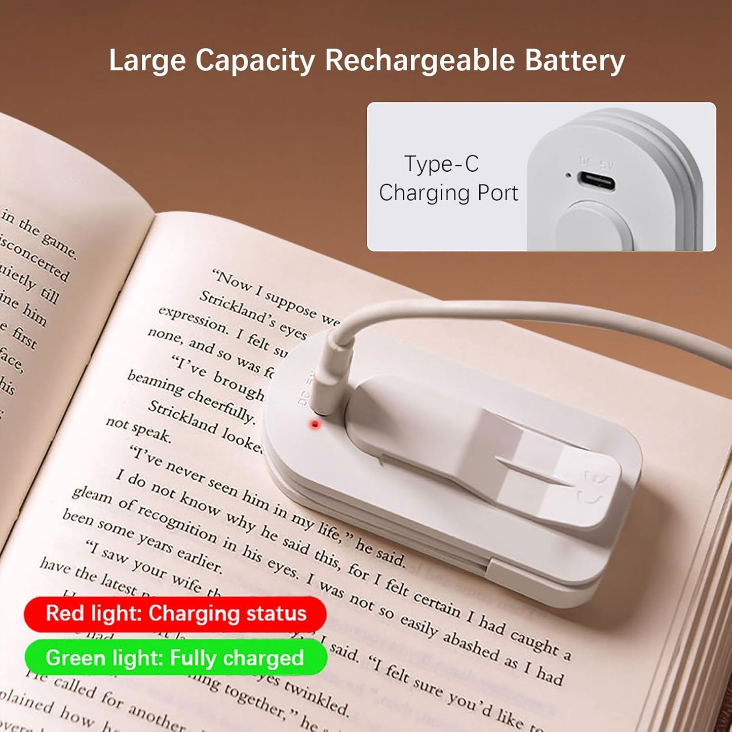 Portable LED Reading Lights, Eye Caring 3 Color Temperatures and Dimming Brightness Book Lights, Lightweight USB Rechargeable Clip-On Lamp for Book Lovers Night Reading (White)