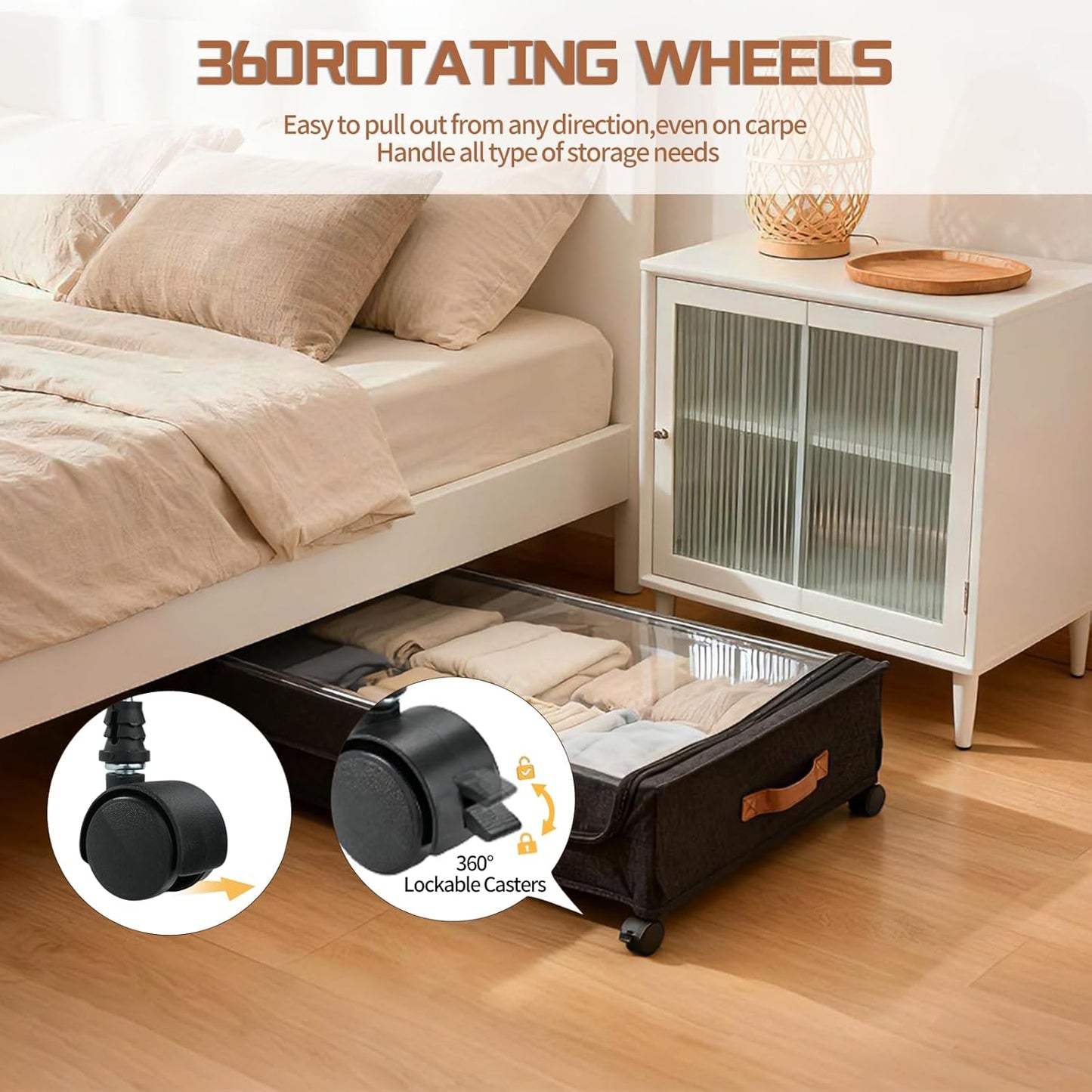 Under Bed Storage with Wheels, 35L Large Capacity Underbed Storage Container with Clear Lid & Label, Rolling Metal Drawer for Clothes, Shoes, Toys, Books, Blankets, Black