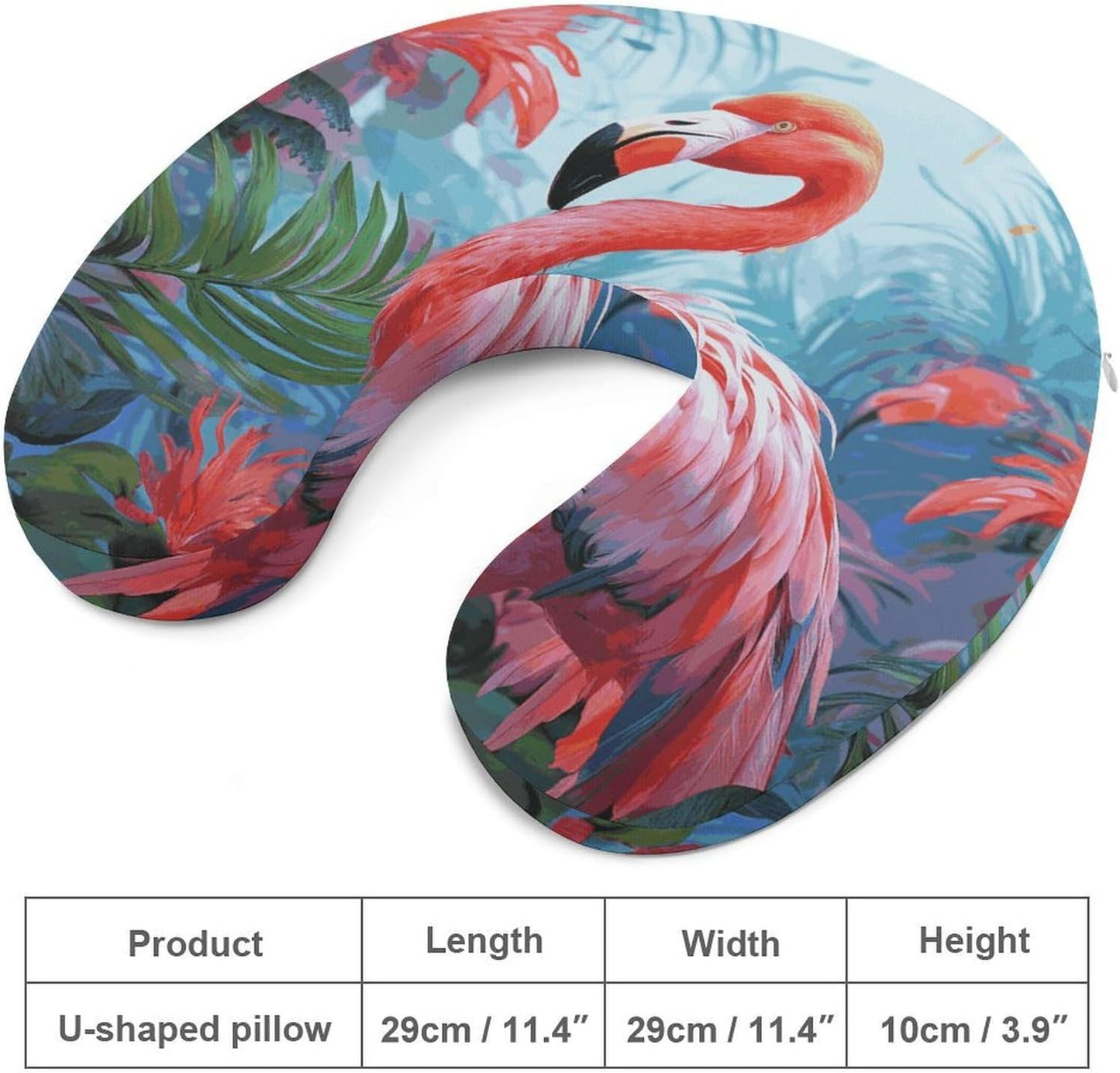 Painted Flamingo Neck Pillow Memory Foam U Shaped Pillows Portable Pillows for Shoulder Travel Head Support Pillow with Concealed Zipper for Airplane Car Home Office