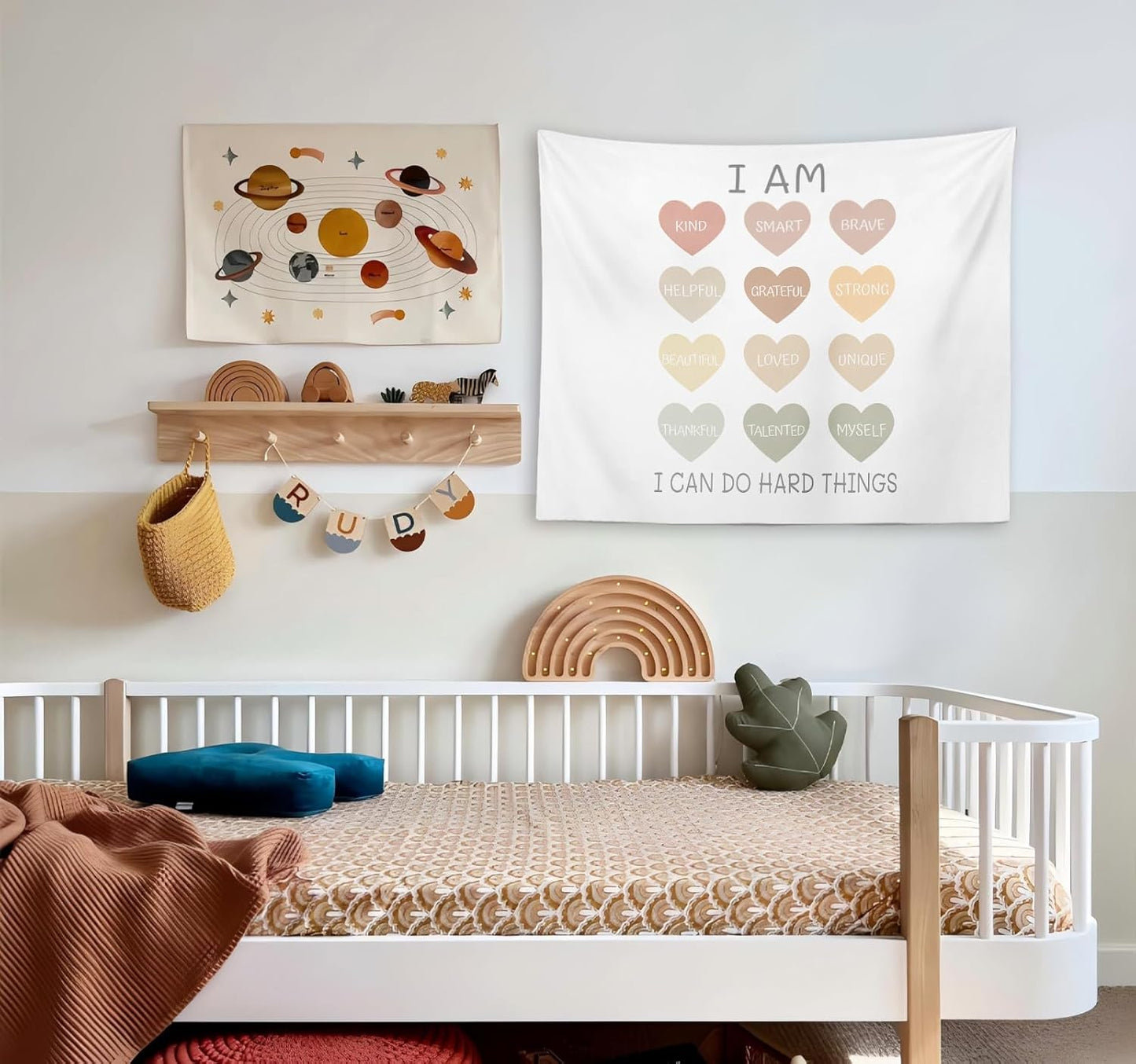 OXW Classroom Decor Kids Tapestry Wall Hanging, Playroom Wall Decor, Nursery Wall Decor for Kids, Classroom Nursery Tapestry, I Am Kind I Am Brave Wall Art, 50x60 inches