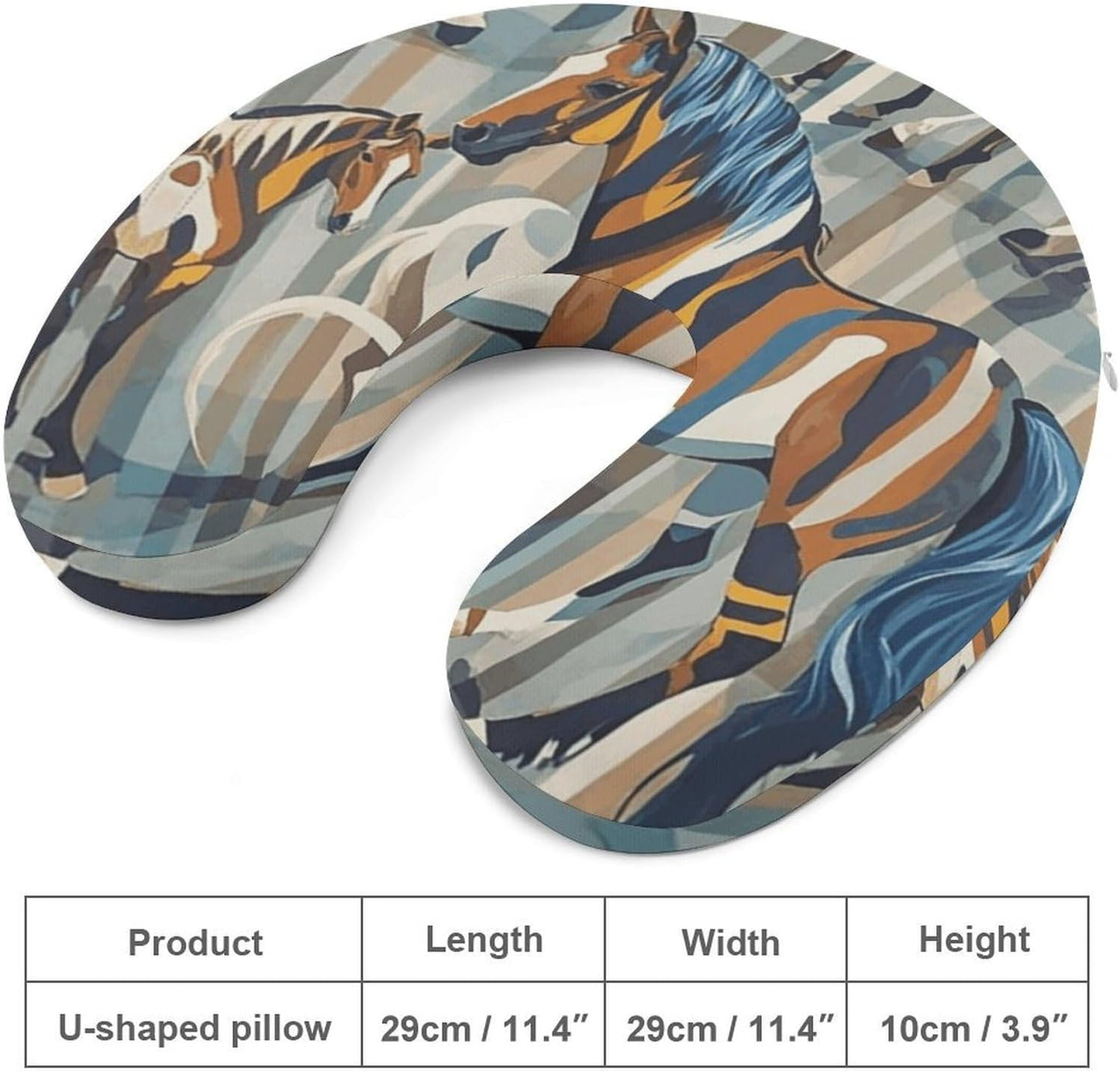 Horse Stripes Pattern Neck Pillow Memory Foam U Shaped Pillows Portable Pillows for Shoulder Travel Head Support Pillow with Concealed Zipper for Airplane Car Home Office