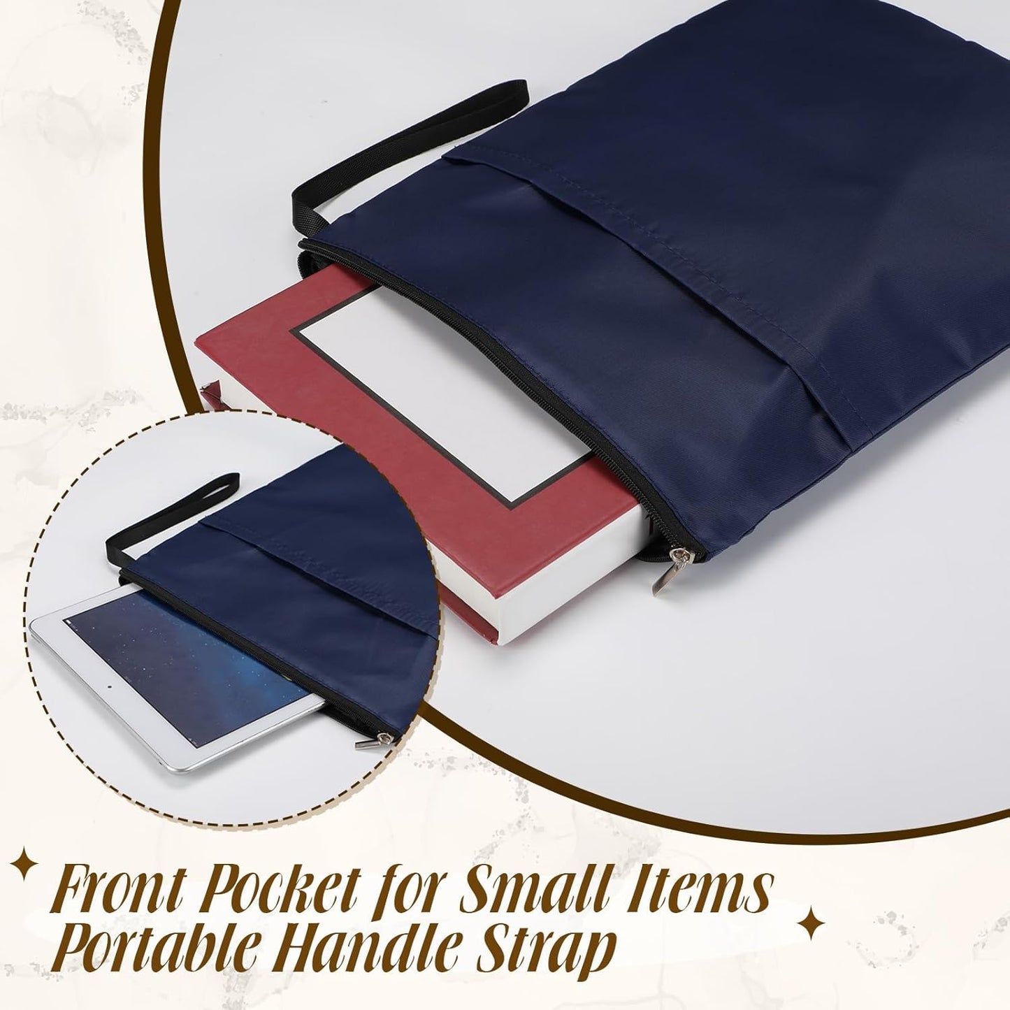 Aliceset 3 Pcs Book Lovers Gifts Book Sleeves Covers with Zipper 11.8 x 9 inch Travel Protector Pouch Bag with Pocket Handle Strap for Hardcover Paperback Washable