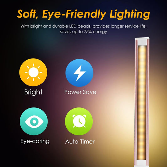 Led Desk Lamp, Desk Lamp with USB Charging Port, 5 Color Modes, 10 Brightness, Natural Light, Eye Caring Reading Lamp, Desk Light for Home Office, Table Lamp, Touch Control, Auto-Timer, Pink