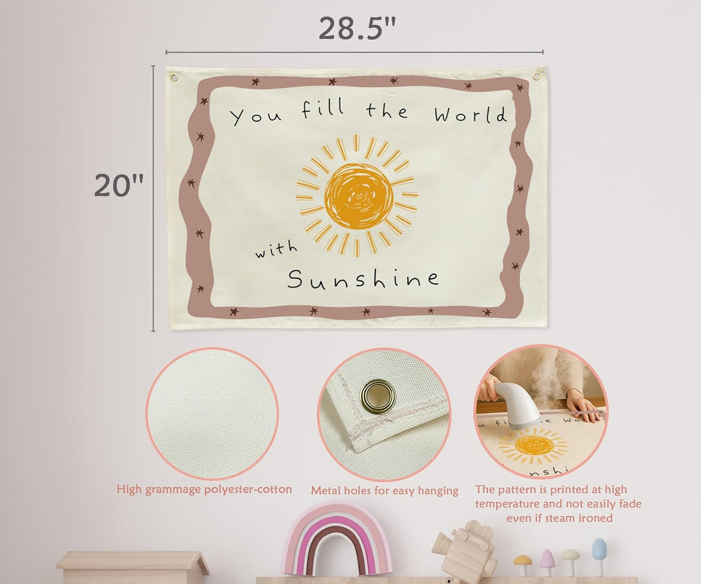 Positive Toddler Kids Growth Stuff for Nursery Bedroom Playroom Wall Decor Hanging Rectangular Banner Poster Flag Sign Gift Baby Shower Birthday Baptism Christmas Gift You Fill the World