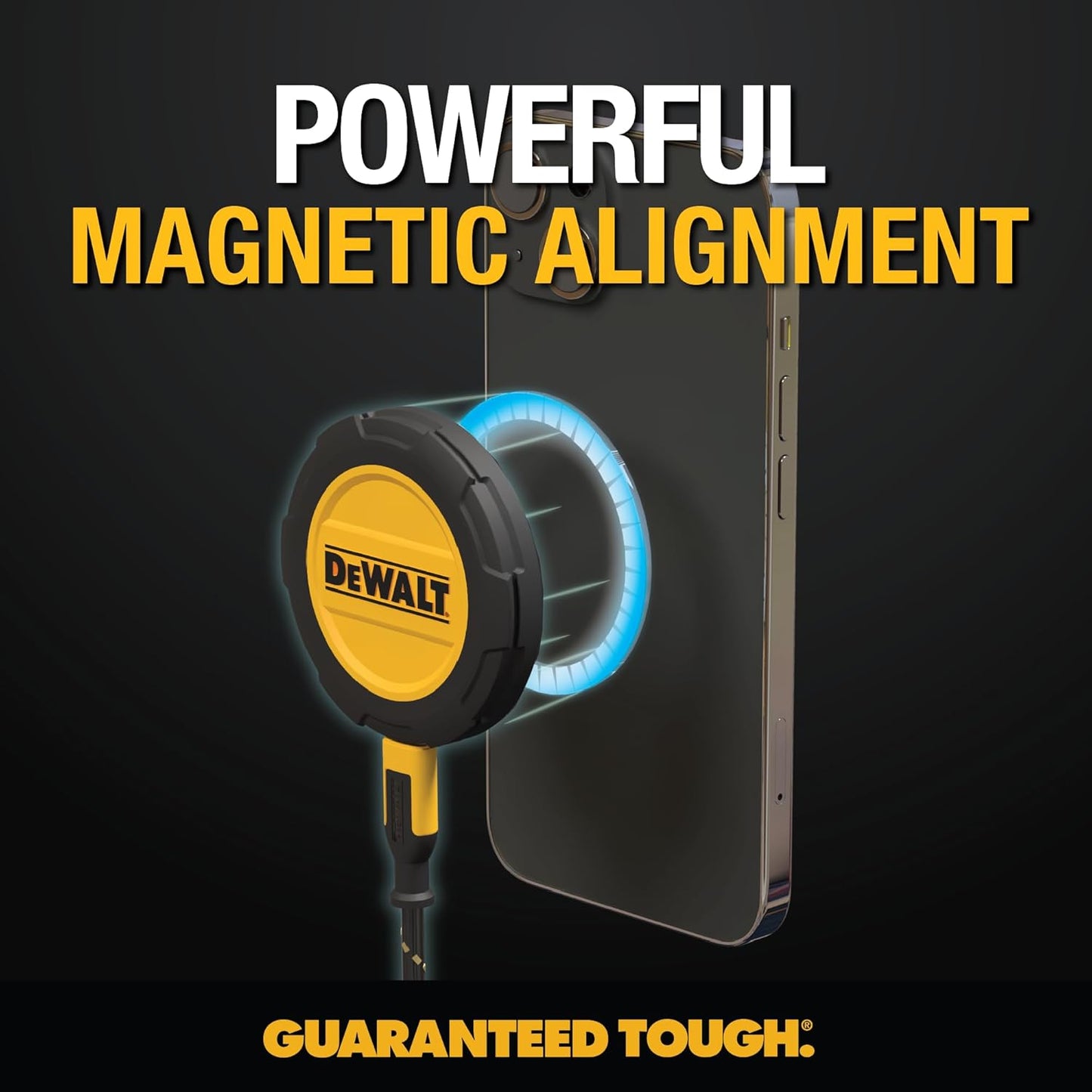 DEWALT Heavy Duty Wireless Charger, 15W Max Cell Phone Charger, Fast Wireless Charging Pad for MagSafe Compatible iPhone 17/16/15/14/13/12 Plus Pro Max, Includes Wall Mounting Plate (No AC Adapter)